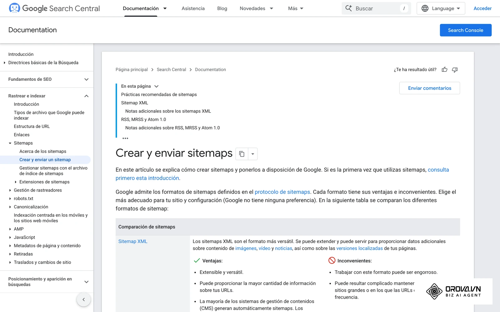 Documentación oficial de Google sobre cómo crear y enviar un sitemap.