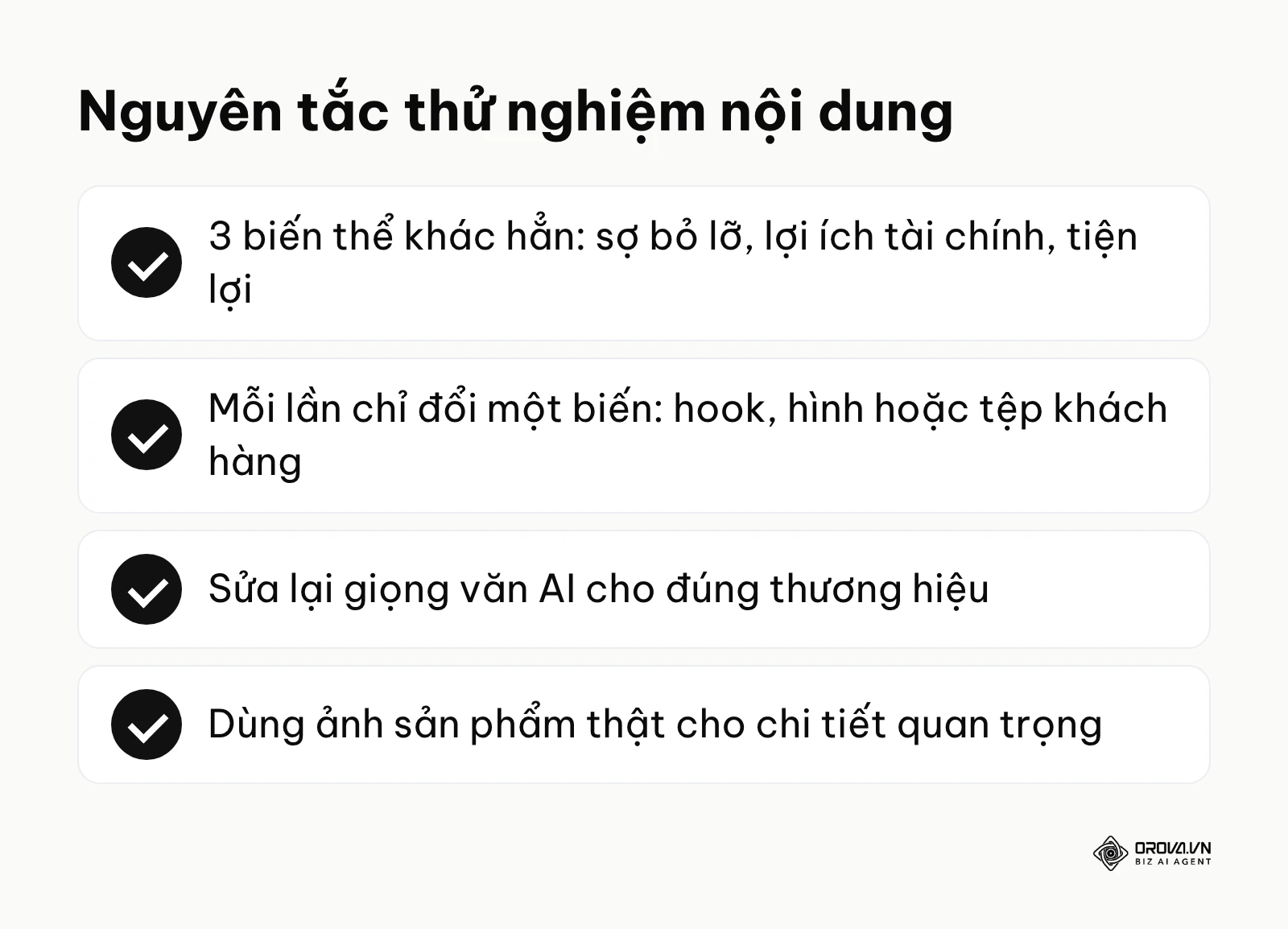 Danh sách nguyên tắc thử nghiệm nội dung sáng tạo quảng cáo
