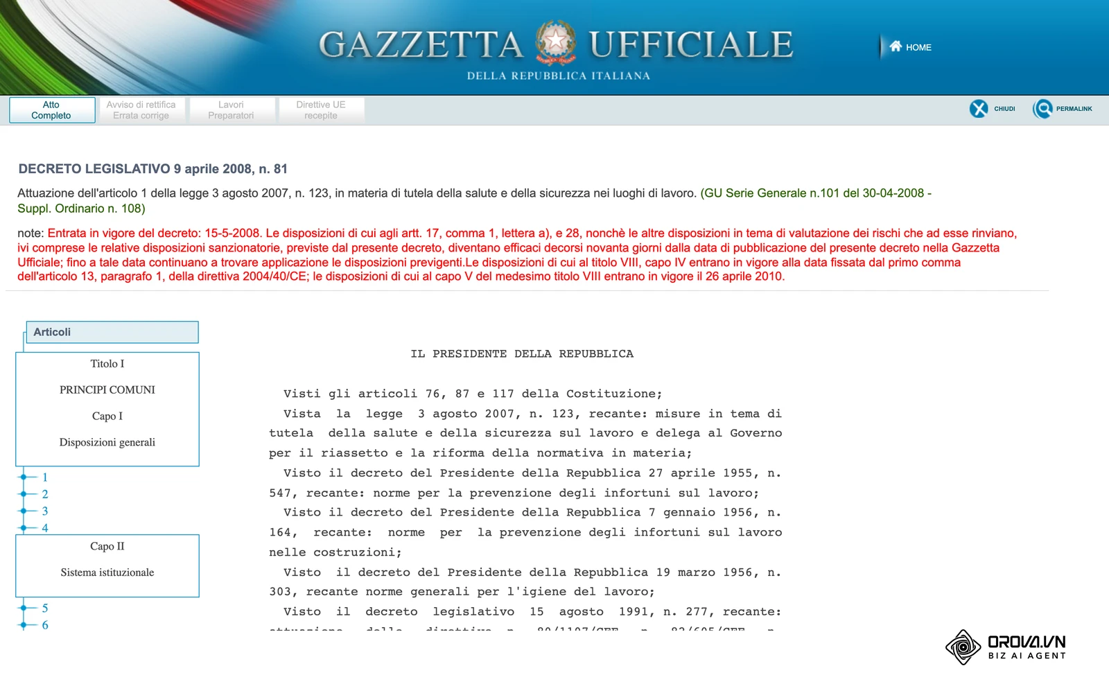 Testo del Decreto Legislativo 9 aprile 2008, n. 81 sulla Gazzetta Ufficiale: la norma di riferimento per la formazione obbligatoria su salute e sicurezza.
