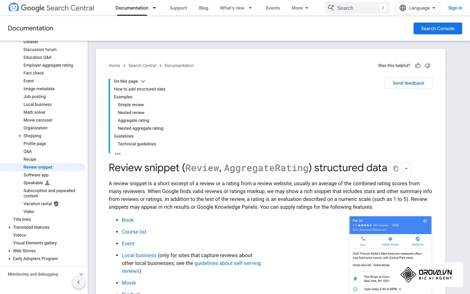 Google Search Central documents how review and rating markup on a page can appear as star snippets in search results.
