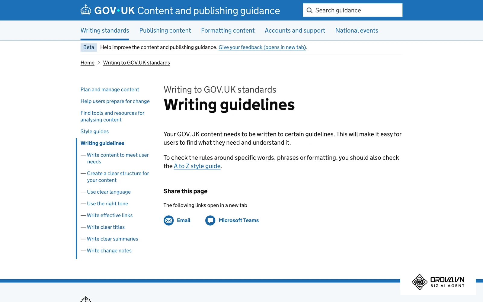 Hướng dẫn viết nội dung công khai của GOV.UK, ví dụ về cách quy định giọng văn, độ dài câu và từ ngữ thành tài liệu cho mọi người viết.