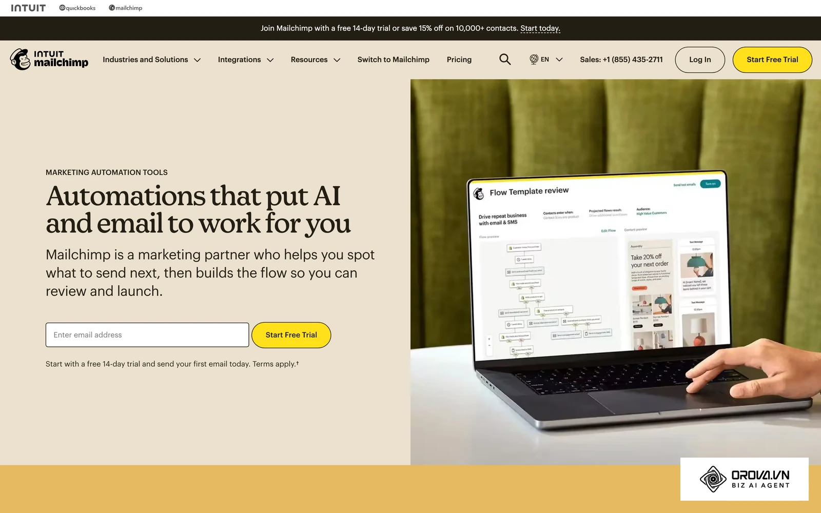 Trang giới thiệu công cụ marketing automation của Mailchimp.