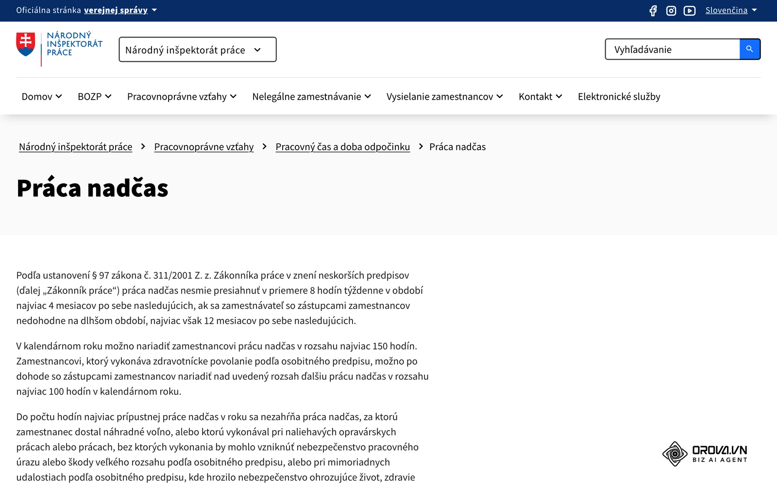 Informácia Národného inšpektorátu práce o práci nadčas podľa § 97 Zákonníka práce.