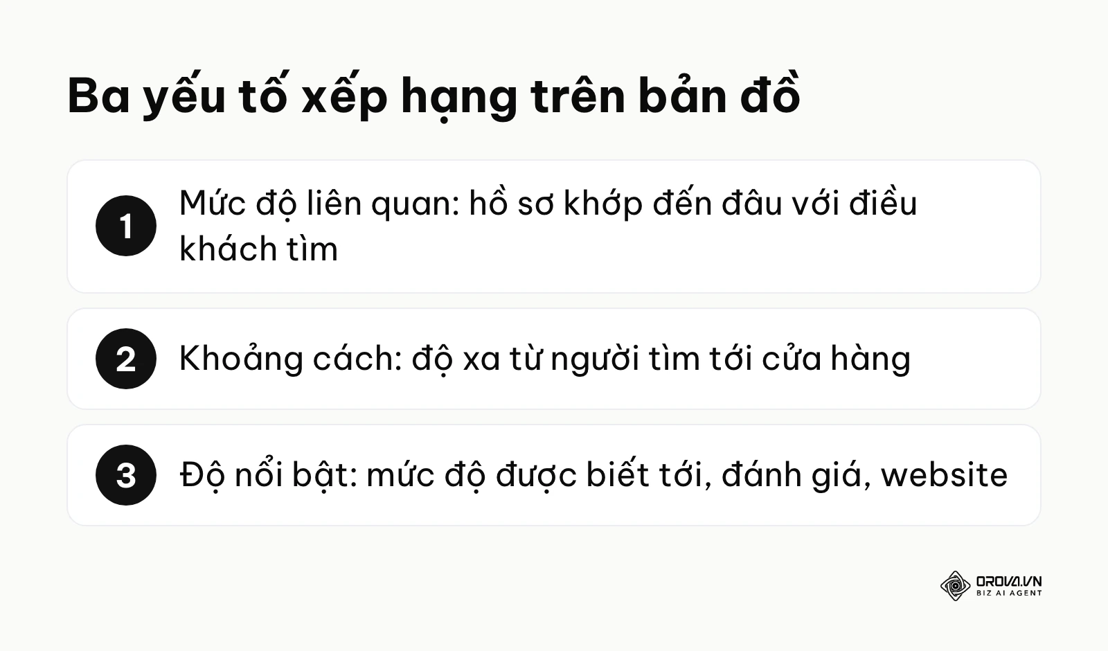 Ba yếu tố xếp hạng SEO Maps: mức độ liên quan, khoảng cách, độ nổi bật