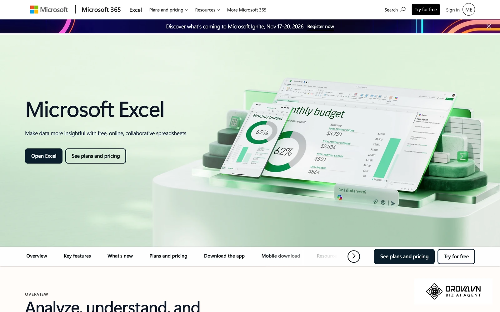 Trang giới thiệu Microsoft Excel, phần mềm bảng tính có thể dùng để dựng biểu mẫu đánh giá thử việc.