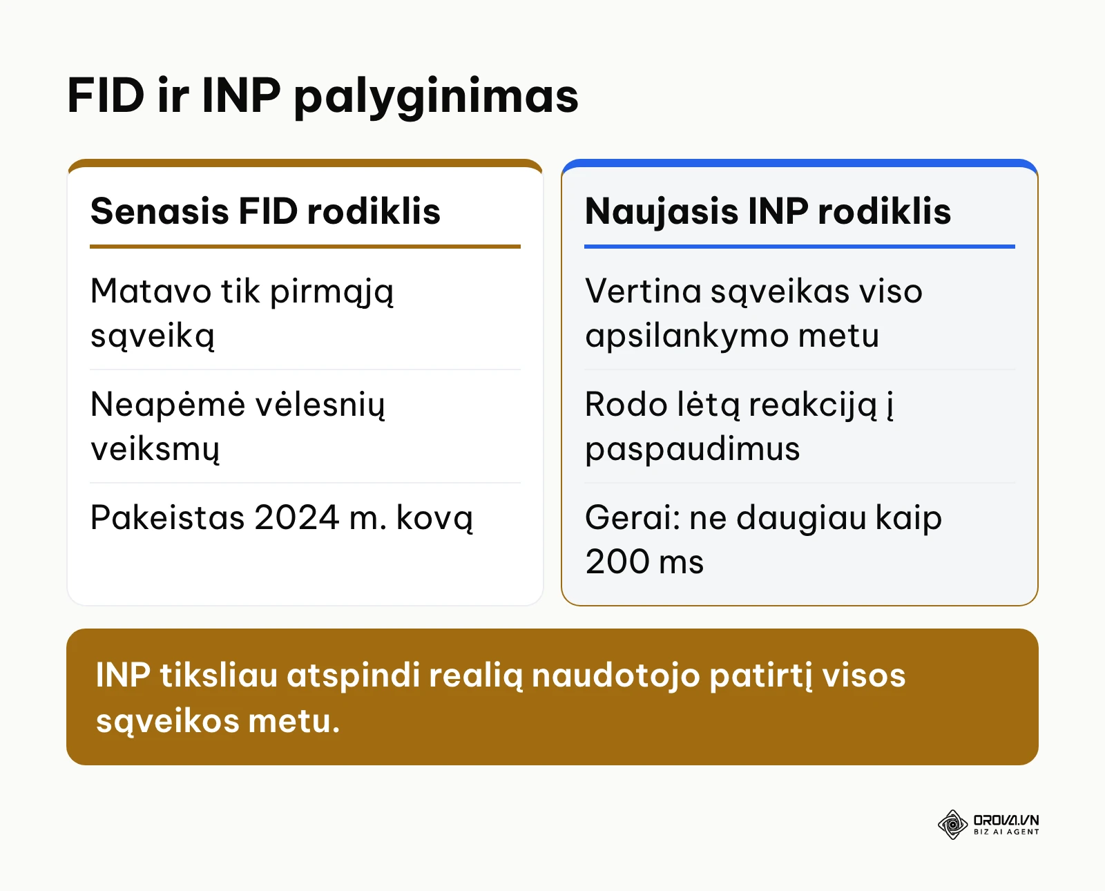 FID ir INP rodiklių palyginimas Core Web Vitals ataskaitoje