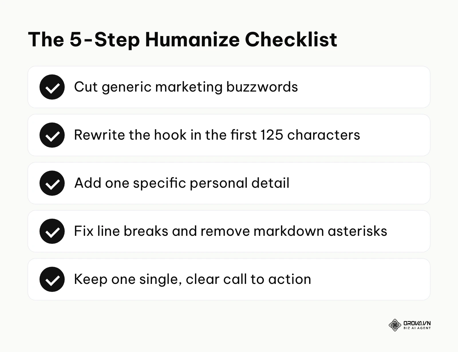 Five step checklist for humanizing AI generated captions