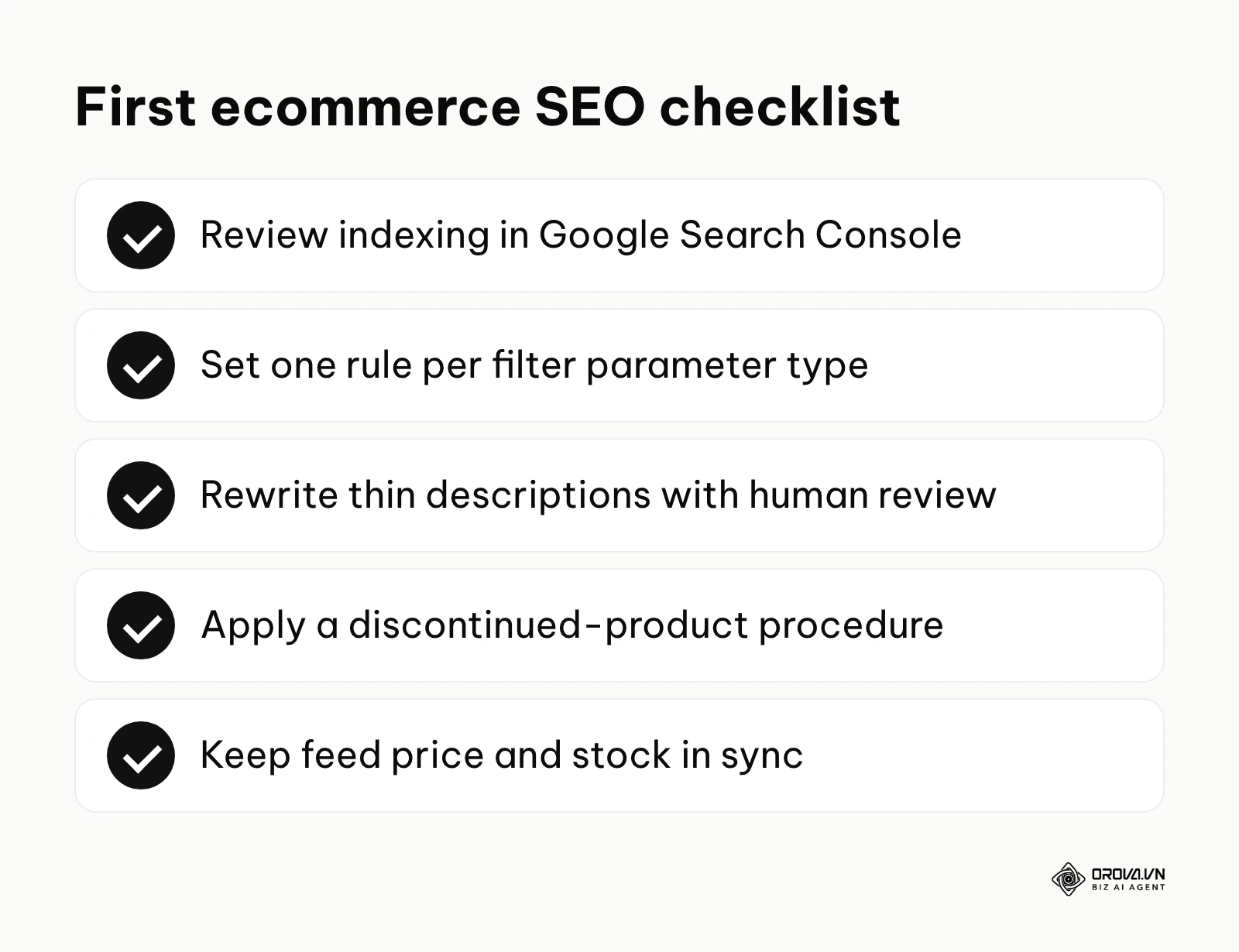 Checklist of first steps for an ecommerce SEO strategy.