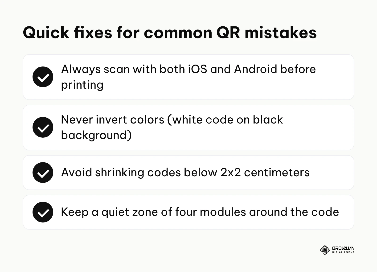Checklist of quick fixes to avoid common mistakes when generating QR codes
