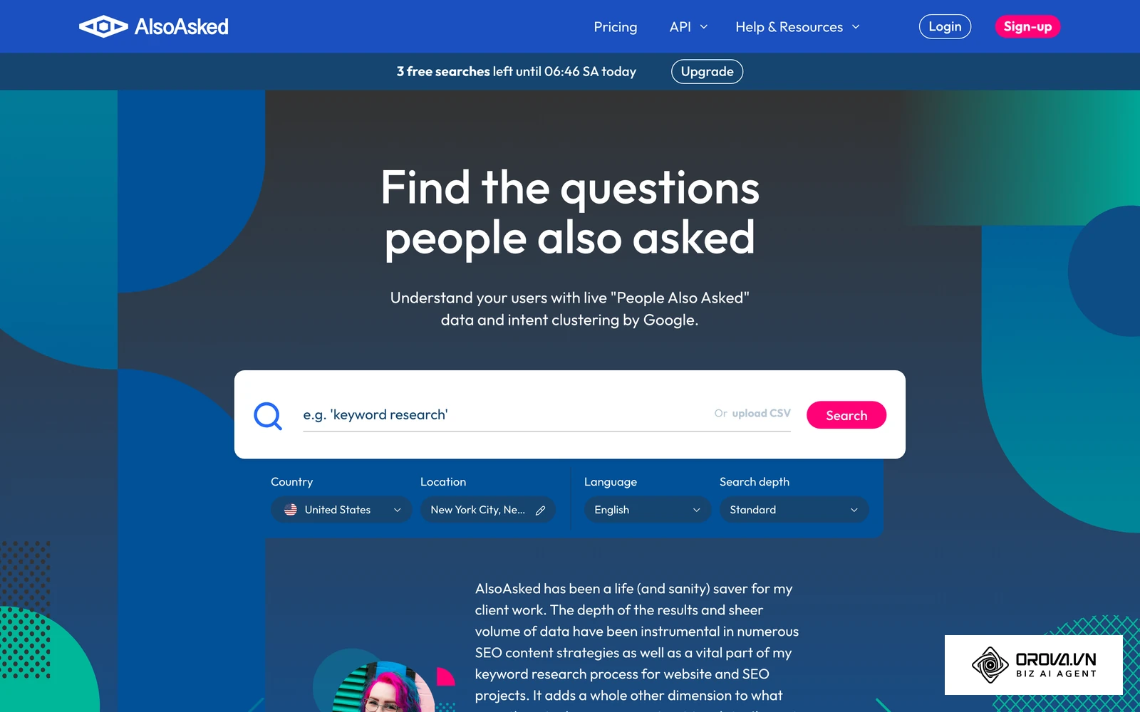 AlsoAsked, a question research tool you can use alongside manual PAA collection.