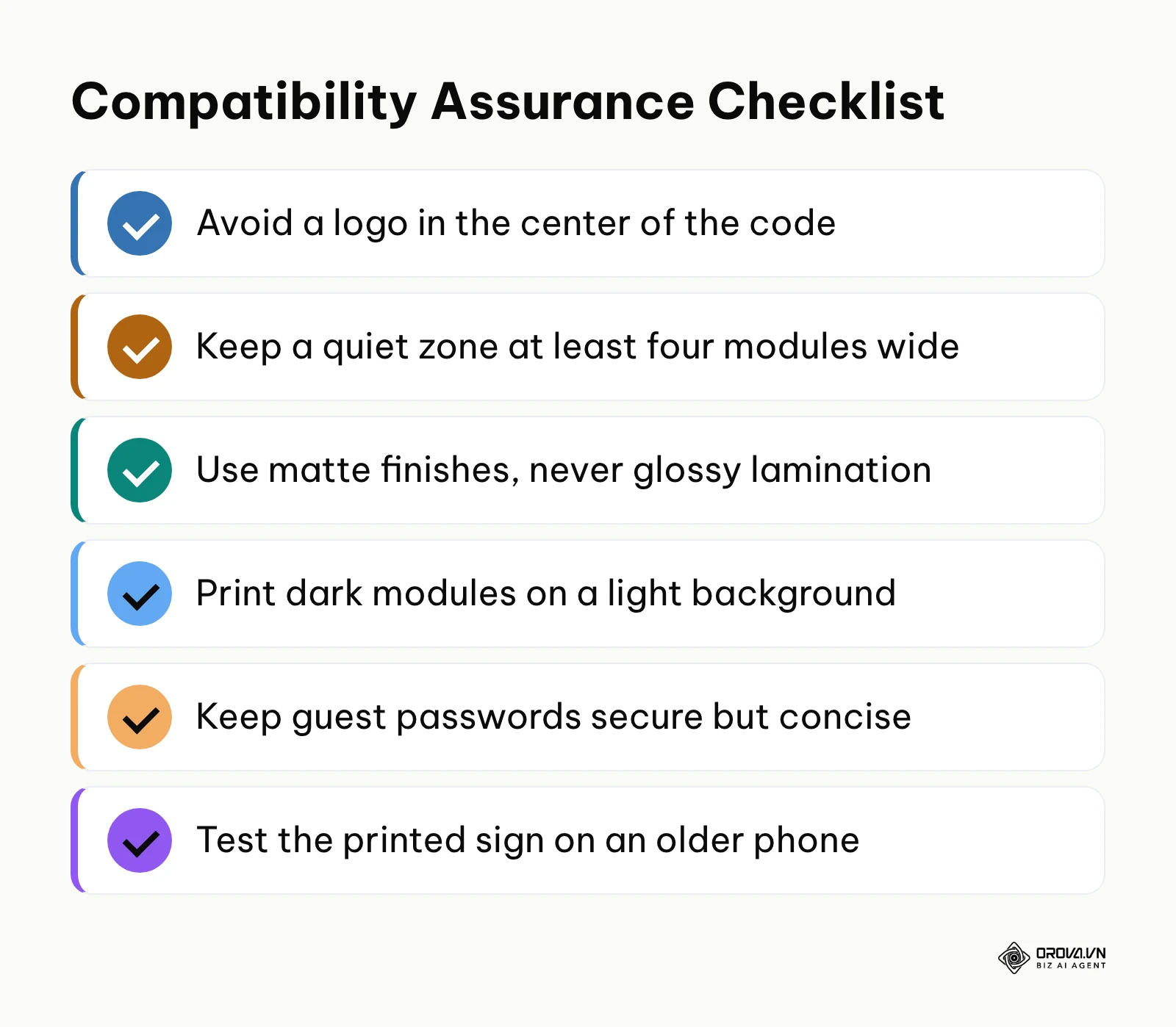 A checklist of six print and design rules that help older smartphones read the code.