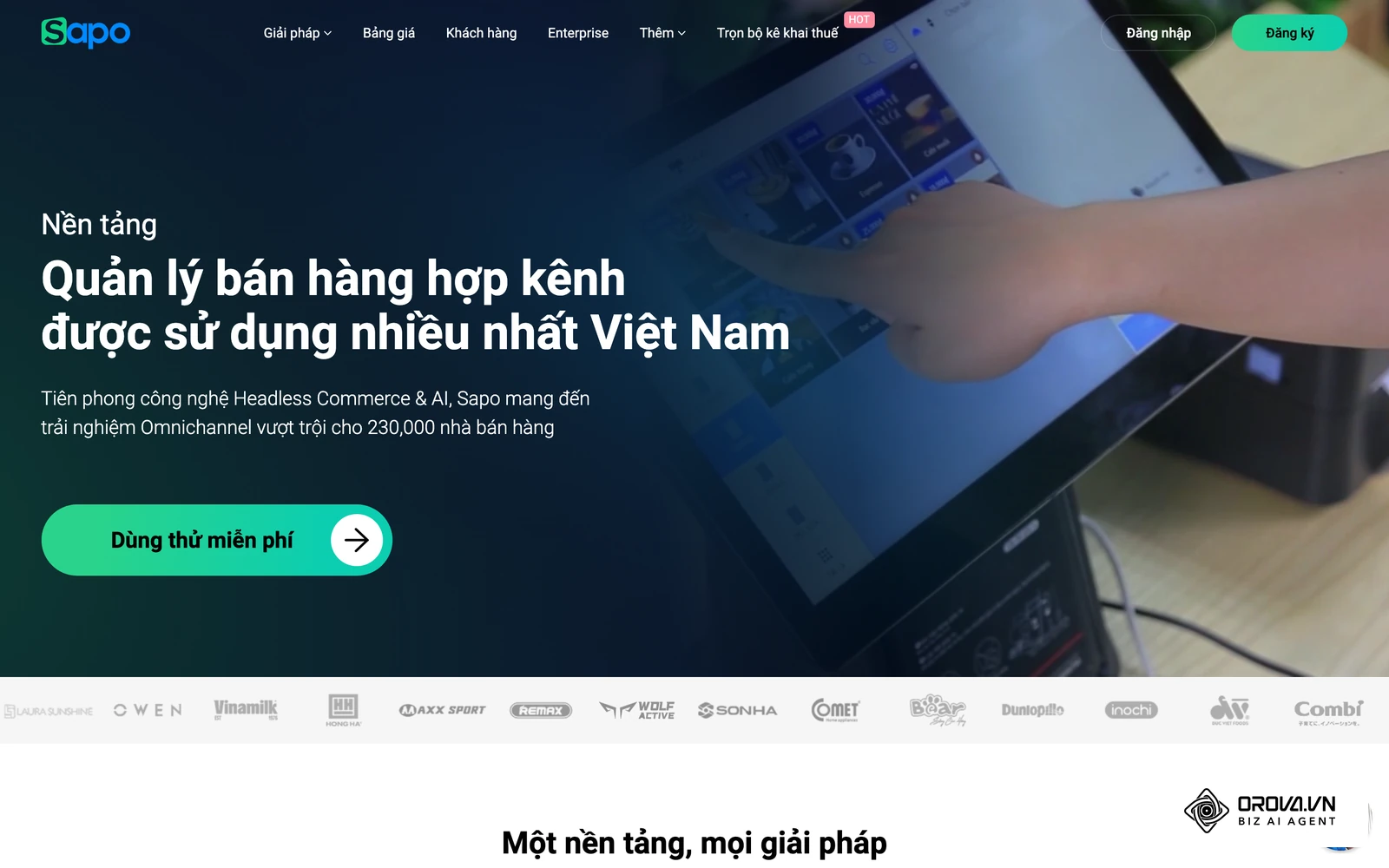 Trang chủ Sapo, phần mềm quản lý bán hàng.