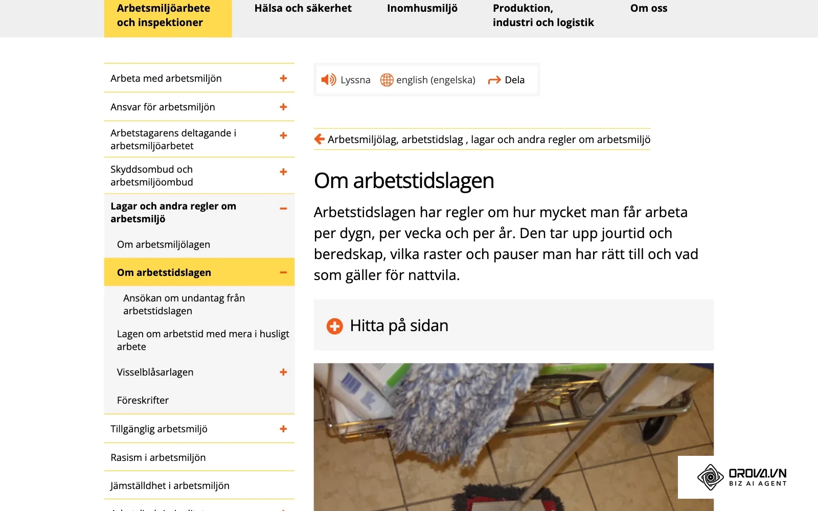 Arbetsmiljöverkets sida Om arbetstidslagen, med information om ordinarie arbetstid, övertid och vila.