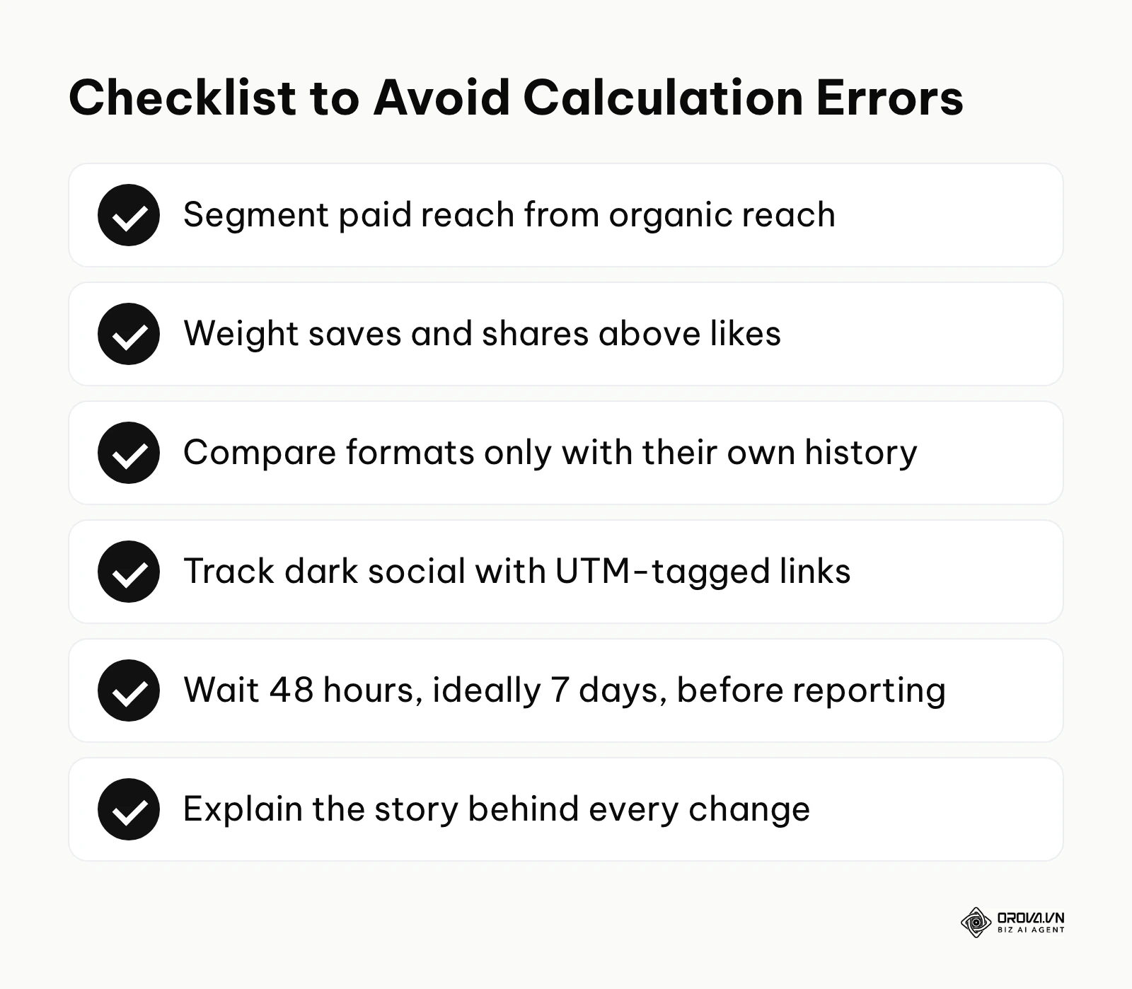 A checklist of common mistakes to avoid when calculating and reporting on engagement rates.