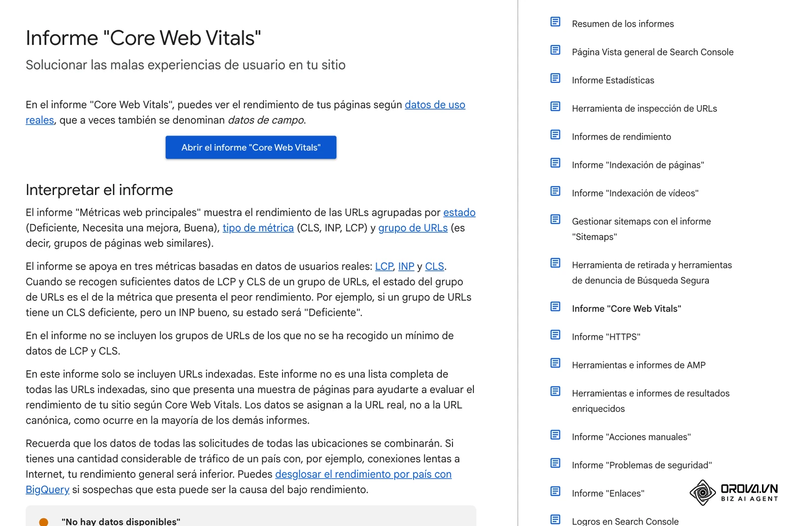 Documentació oficial de l'informe Core Web Vitals al Centre d'ajuda de Search Console (mètriques LCP, INP i CLS).