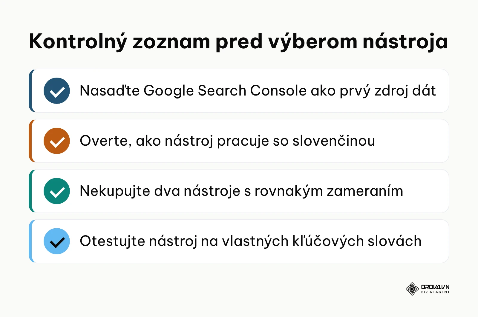 Kontrolný zoznam krokov pred výberom SEO nástroja.