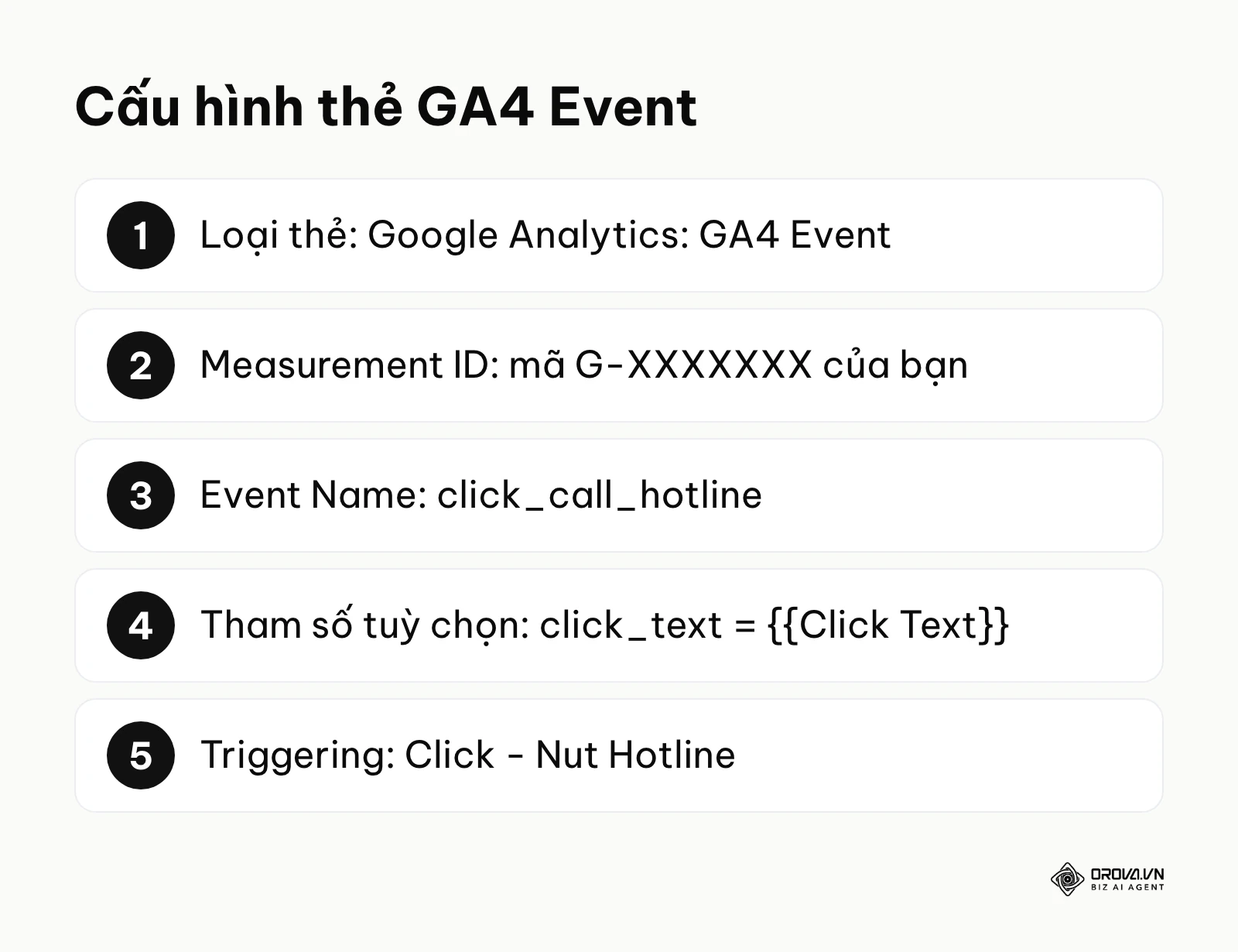 Năm ô cần điền khi tạo thẻ GA4 Event gửi sự kiện click về Google Analytics 4