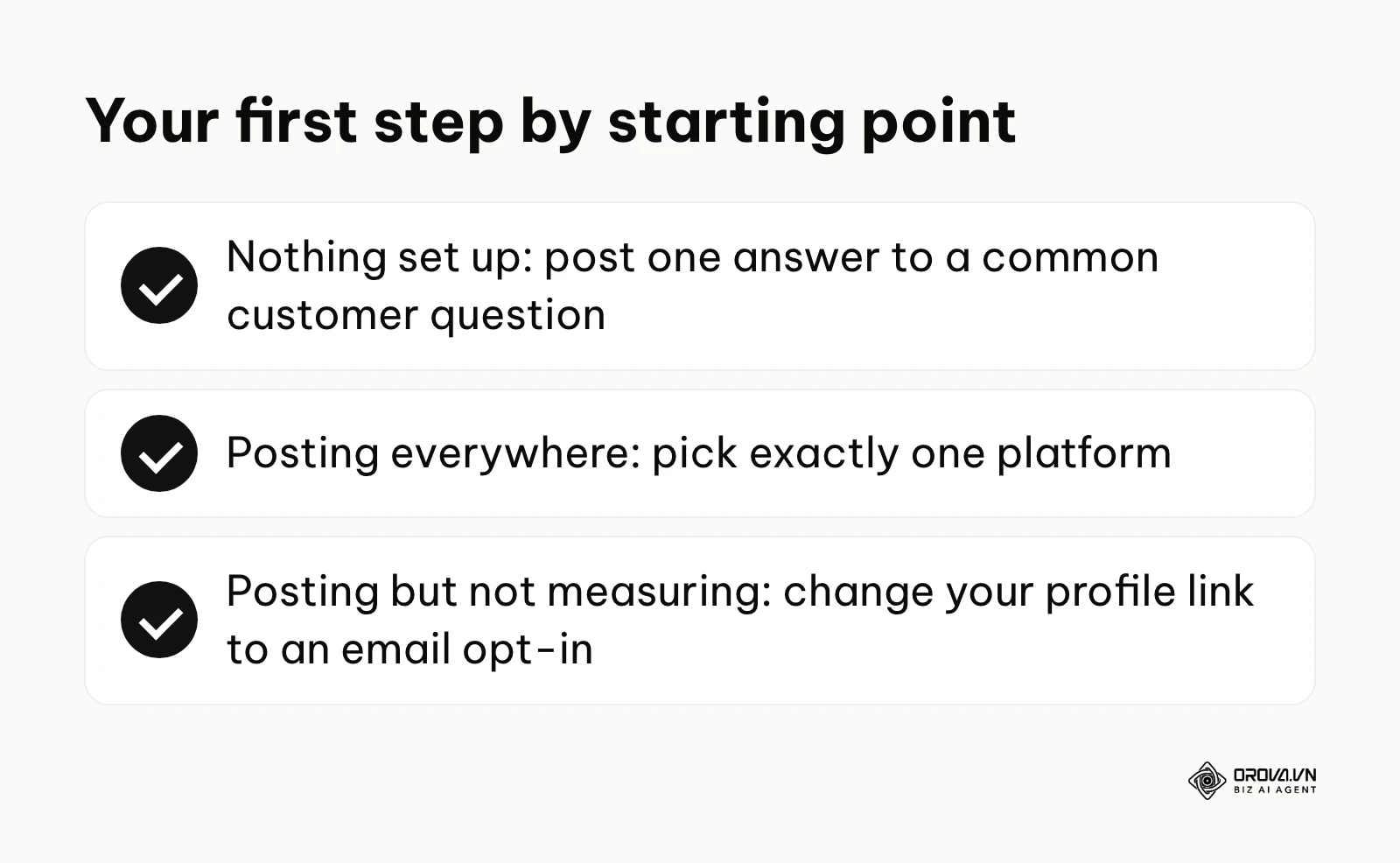 Three starting points and the first step for each.