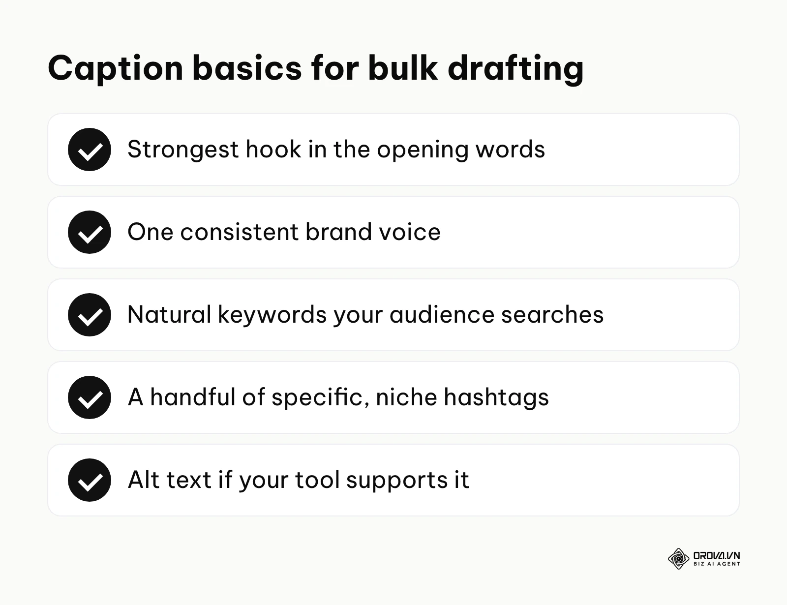 Checklist of caption basics to cover when writing Instagram captions in bulk