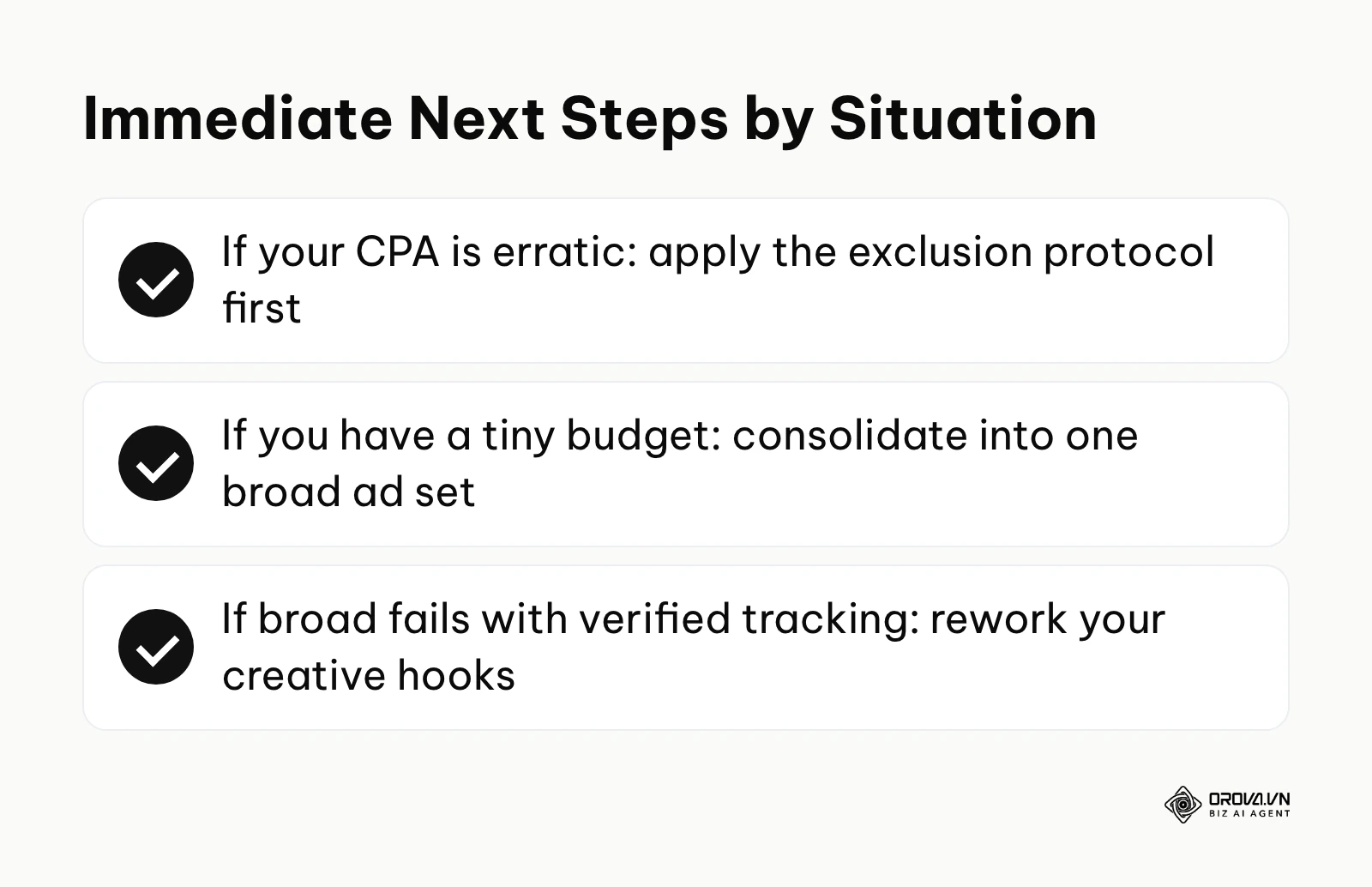 Actionable starting points depending on the advertiser's current problem