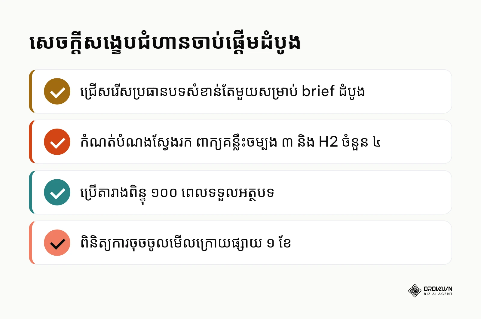 តារាងសង្ខេបចំណុចចាប់ផ្តើមដំបូងសម្រាប់ស្ថានភាពអាជីវកម្មទាំង ៣