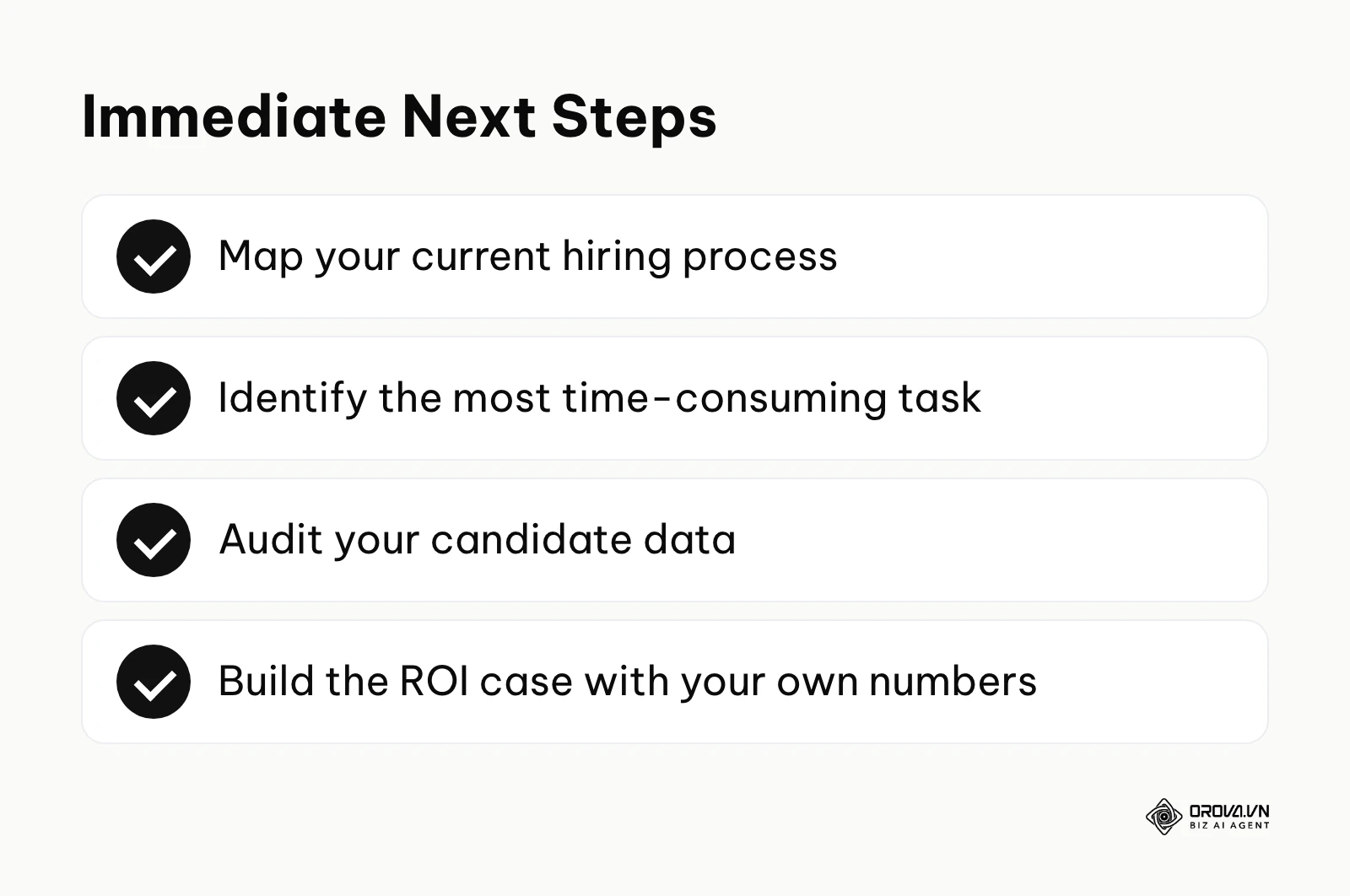 Checklist of next steps including mapping process and testing