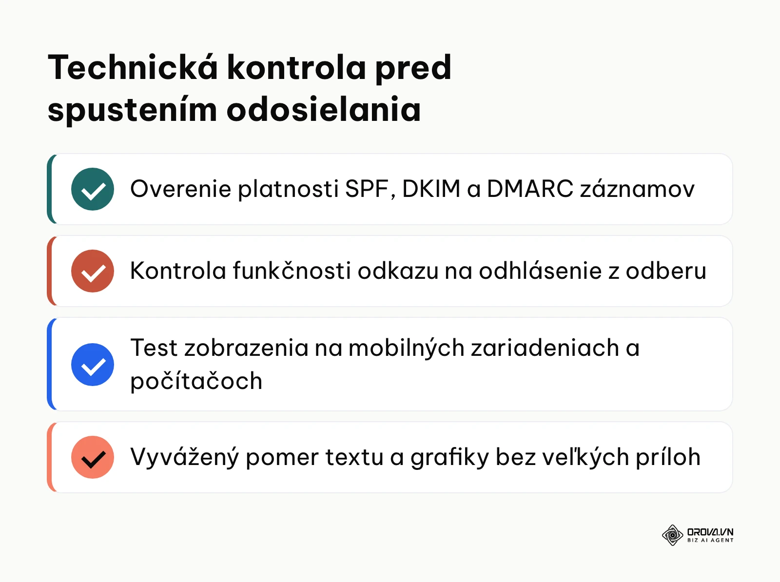 Zoznam hlavných technických bodov pre testovanie kampane pred jej hromadným odoslaním.
