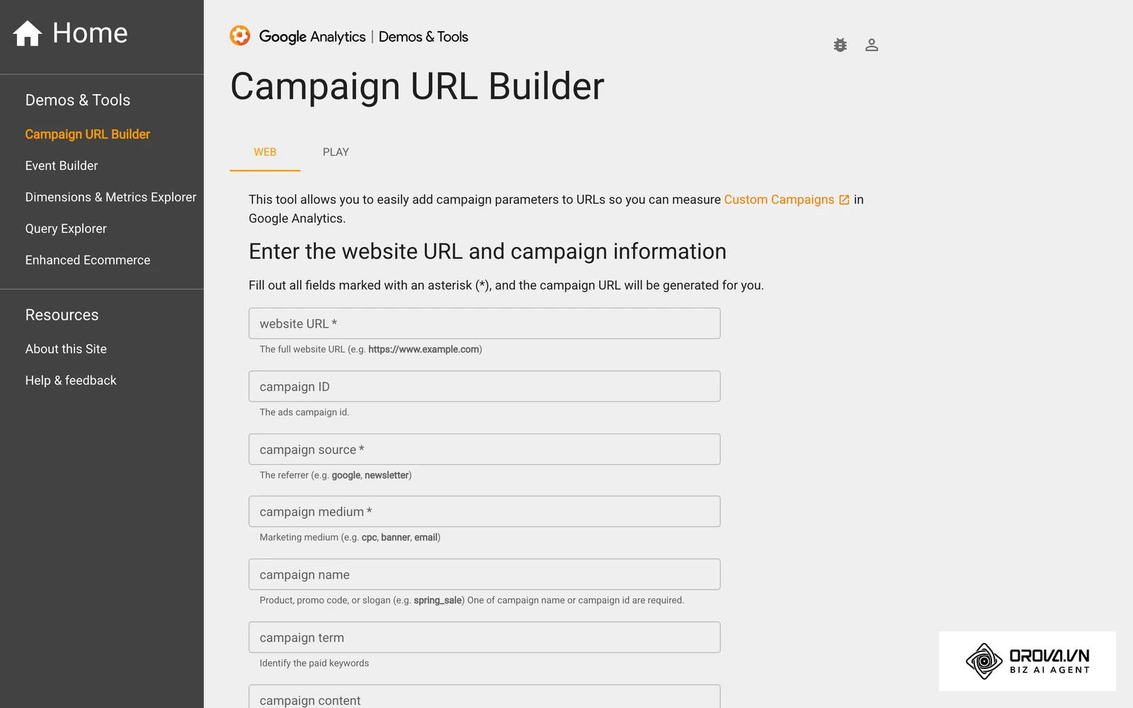 Googlovo orodje Campaign URL Builder za sestavljanje povezav z UTM parametri za GA4.