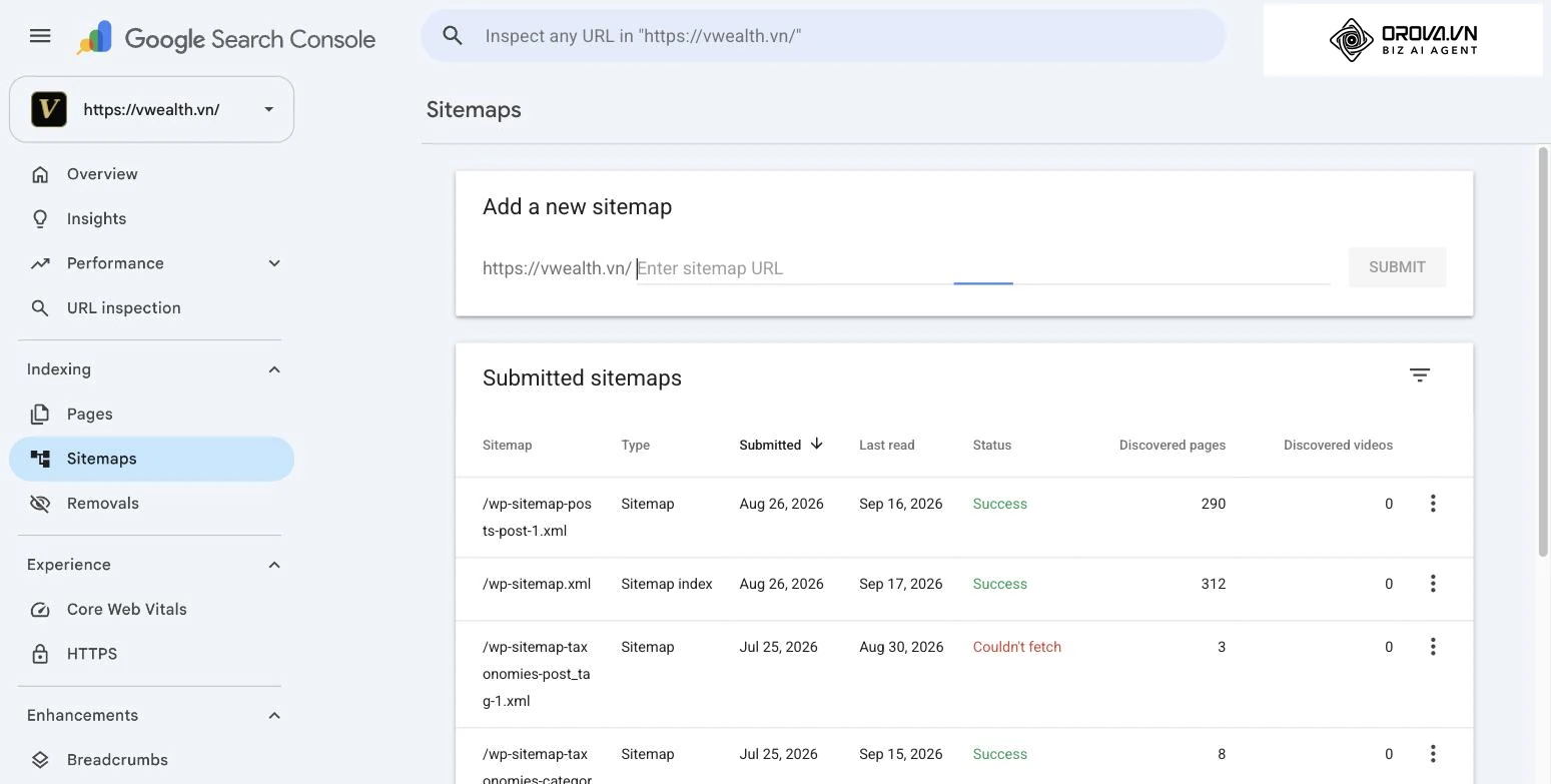 ចូលទៅកាន់ Indexing > Sitemaps។
