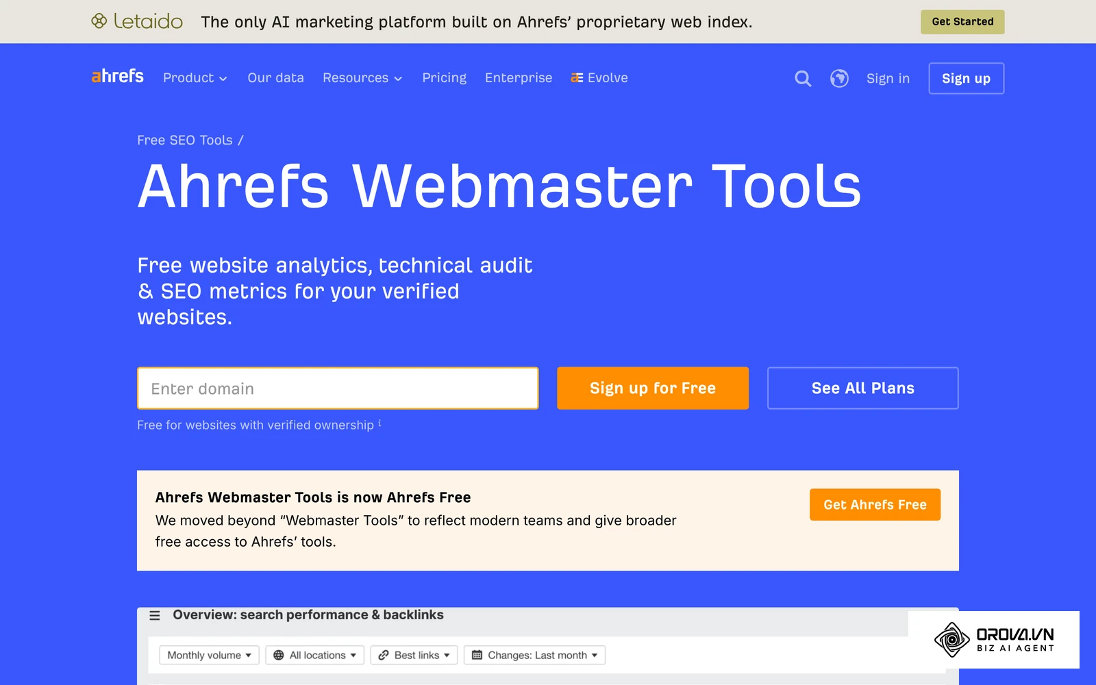 Portal de acceso a la herramienta gratuita para administradores web que permite monitorizar enlaces entrantes.