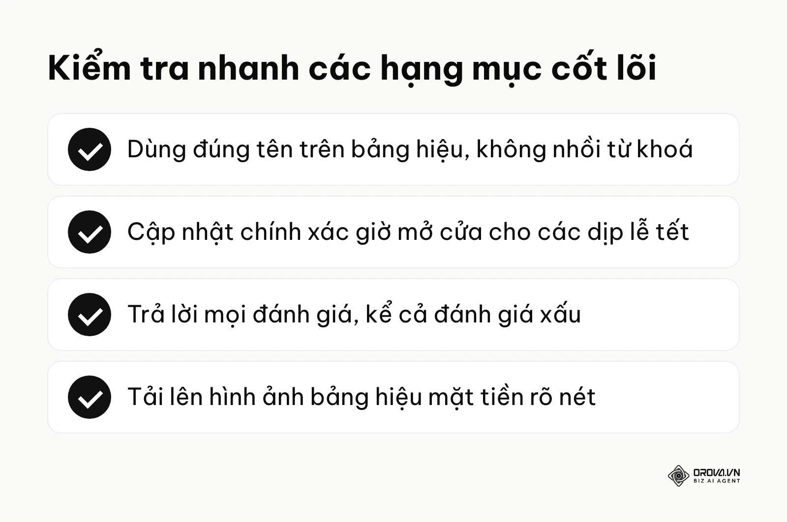 Bảng tóm tắt các công việc quan trọng cần ưu tiên kiểm tra đối với hồ sơ địa điểm.