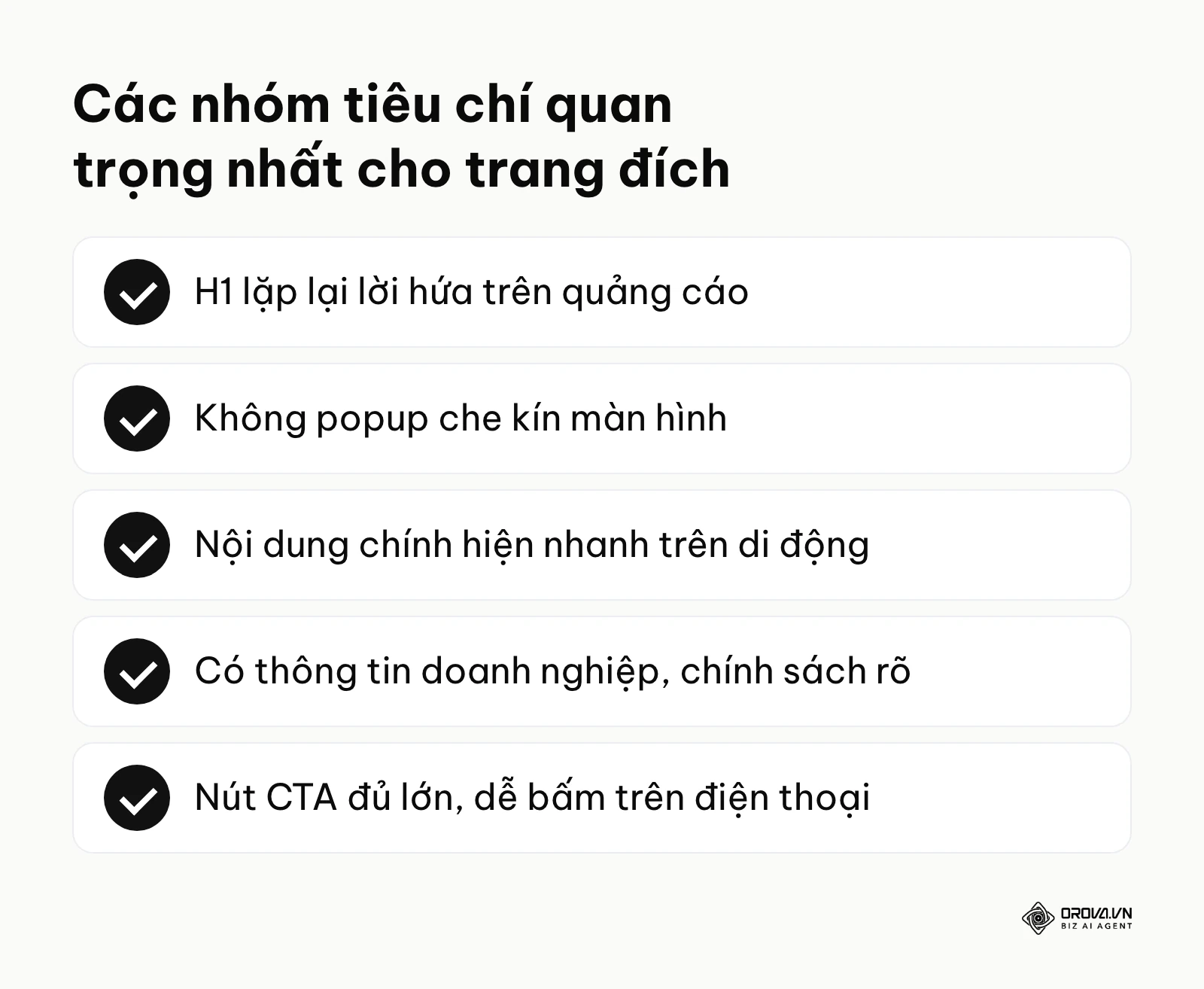 Danh sách kiểm tra các yếu tố cấu thành trang đích chuẩn điểm chất lượng