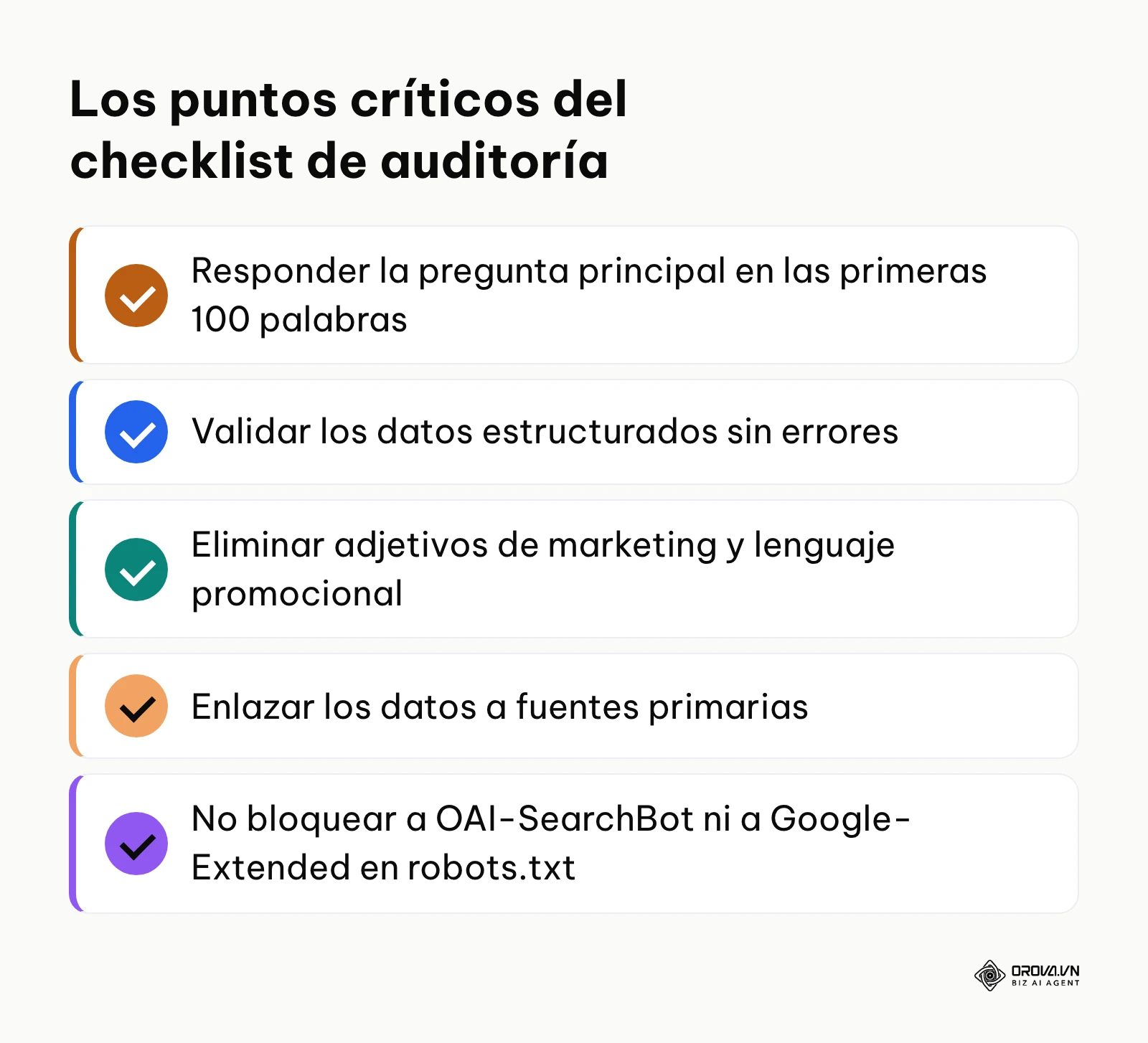 Cinco puntos clave del checklist de auditoría GEO para preparar un sitio web.