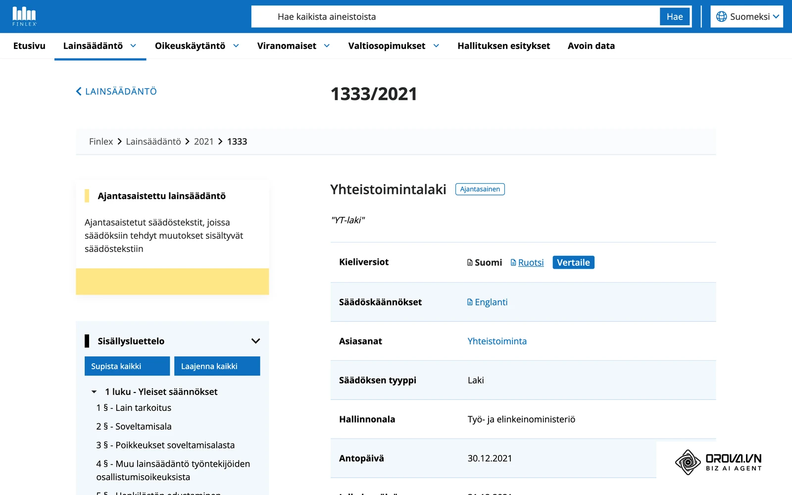 Yhteistoimintalaki 1333/2021 Finlexissä: lain 9 § koskee työyhteisön kehittämissuunnitelmaa.