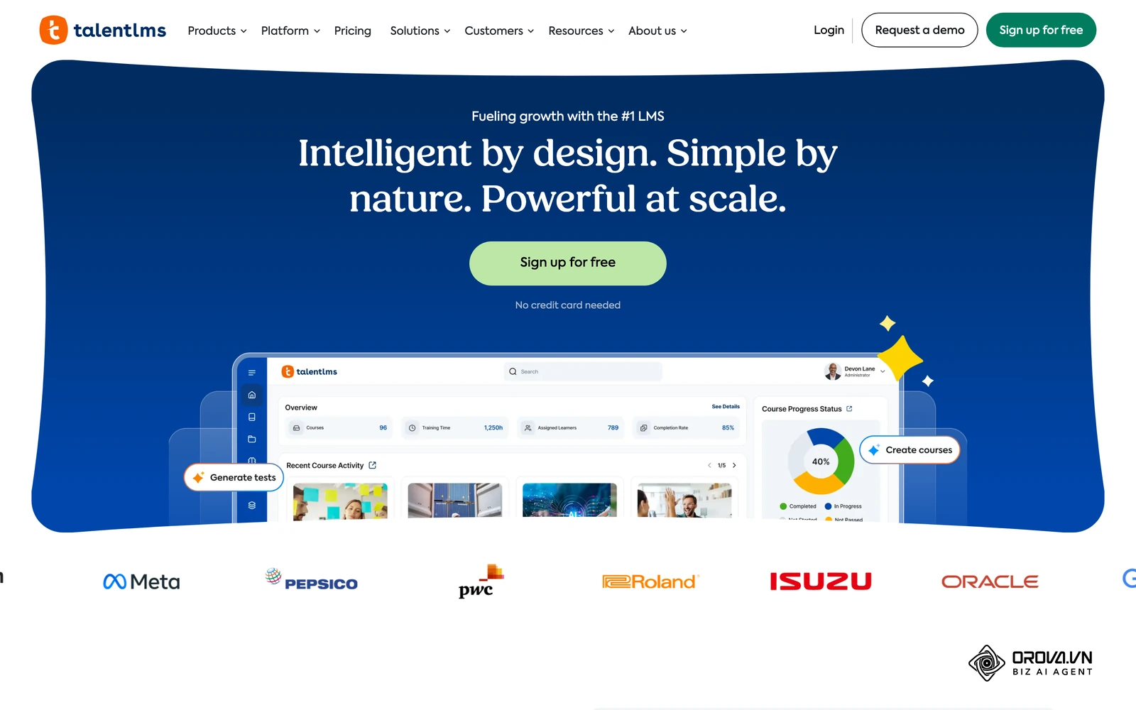 Trang chủ TalentLMS, nền tảng LMS dạng SaaS hướng tới doanh nghiệp nhỏ và vừa.