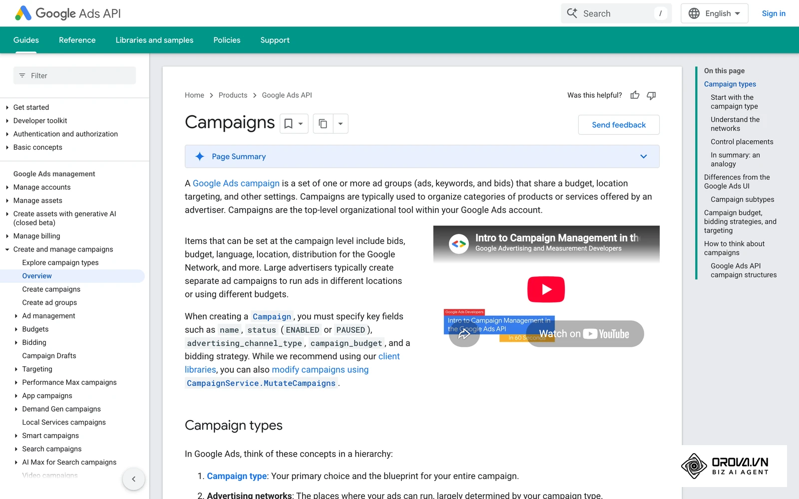Google Ads documentation on campaigns, where the budget is set at campaign level.