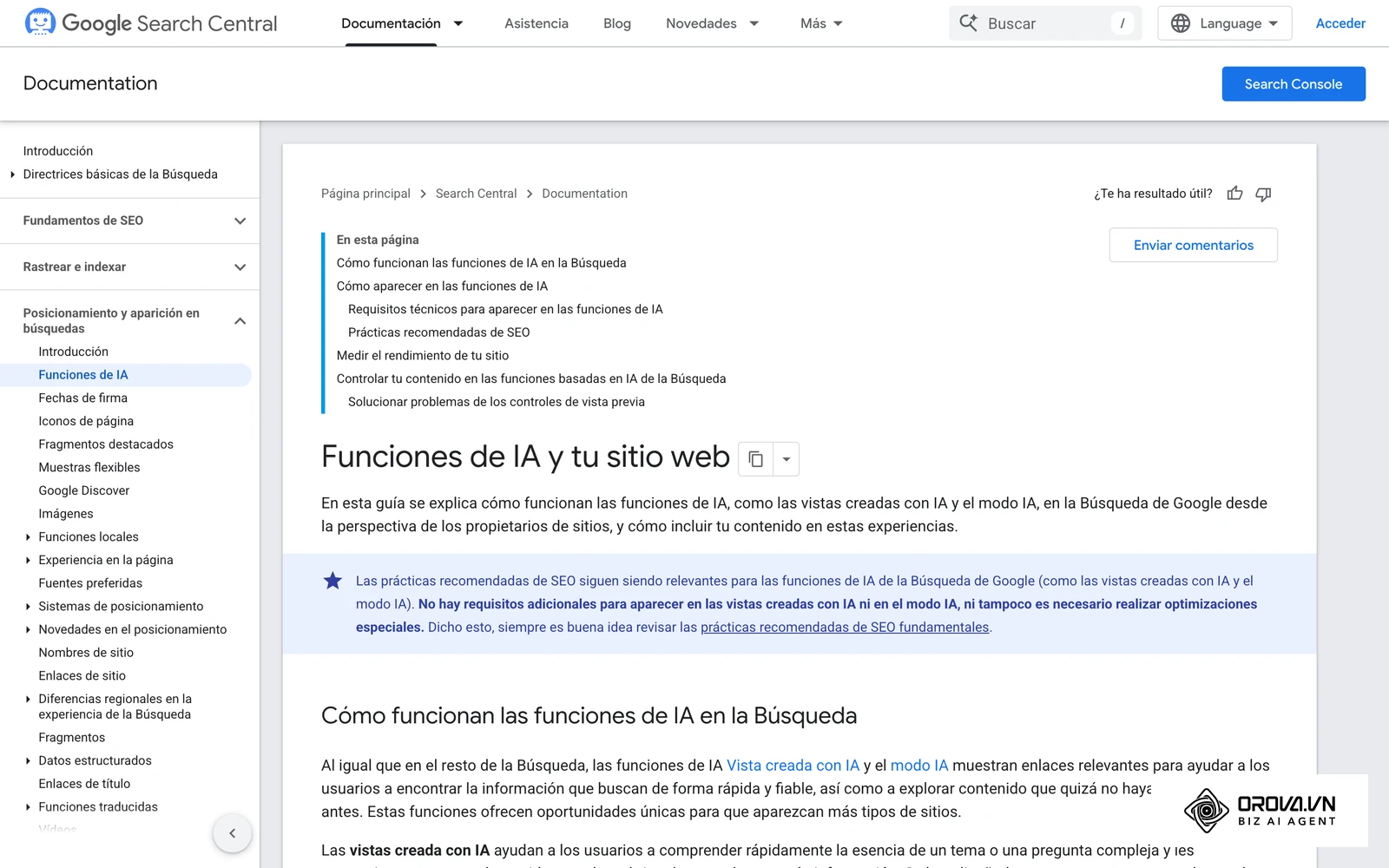 Documentación oficial de Google Search Central sobre las funciones de IA en la Búsqueda.
