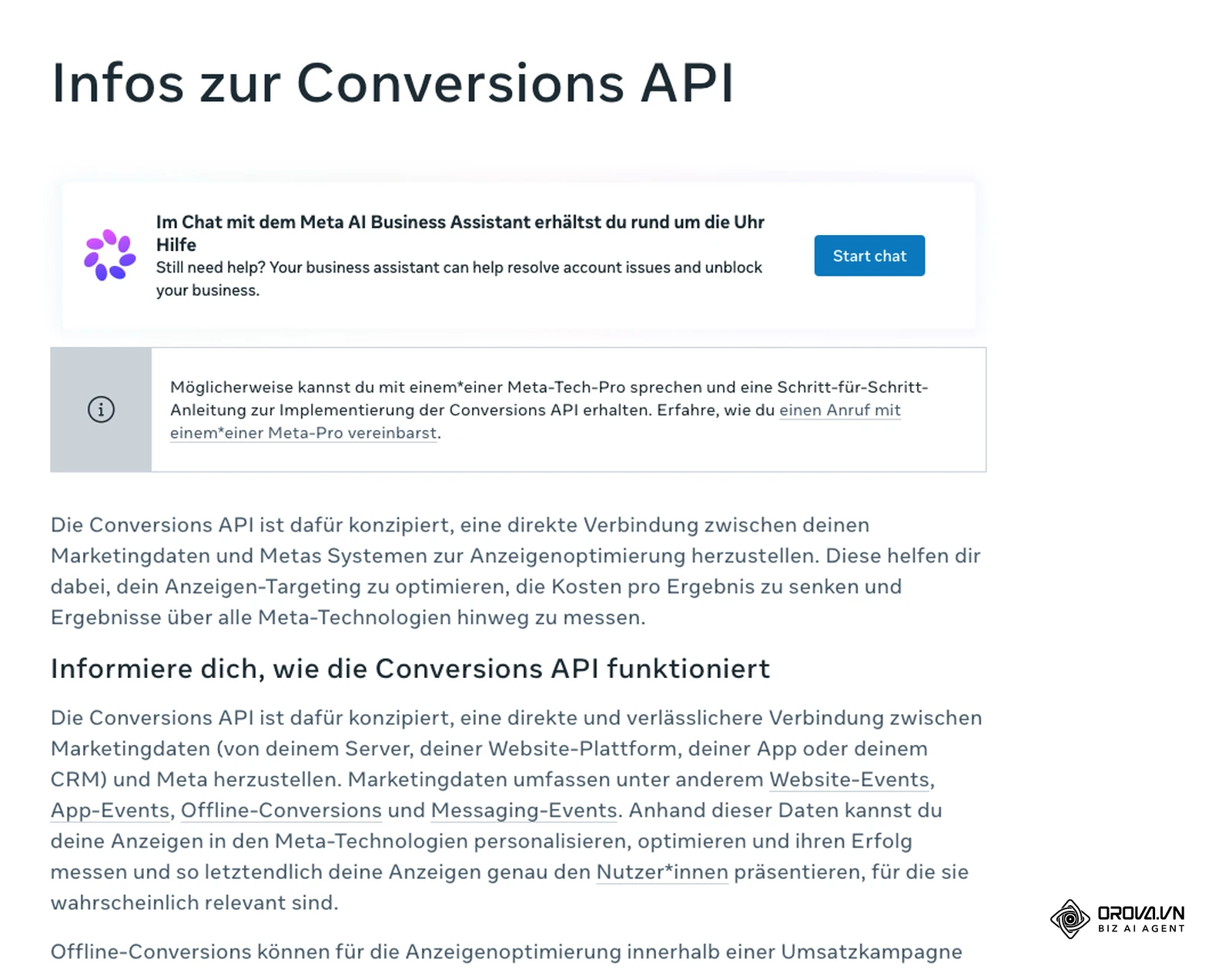 Artikel zur Conversions API im Meta-Hilfebereich für Unternehmen (deutsche Version): wie Server-Ereignisse an Meta gesendet werden.