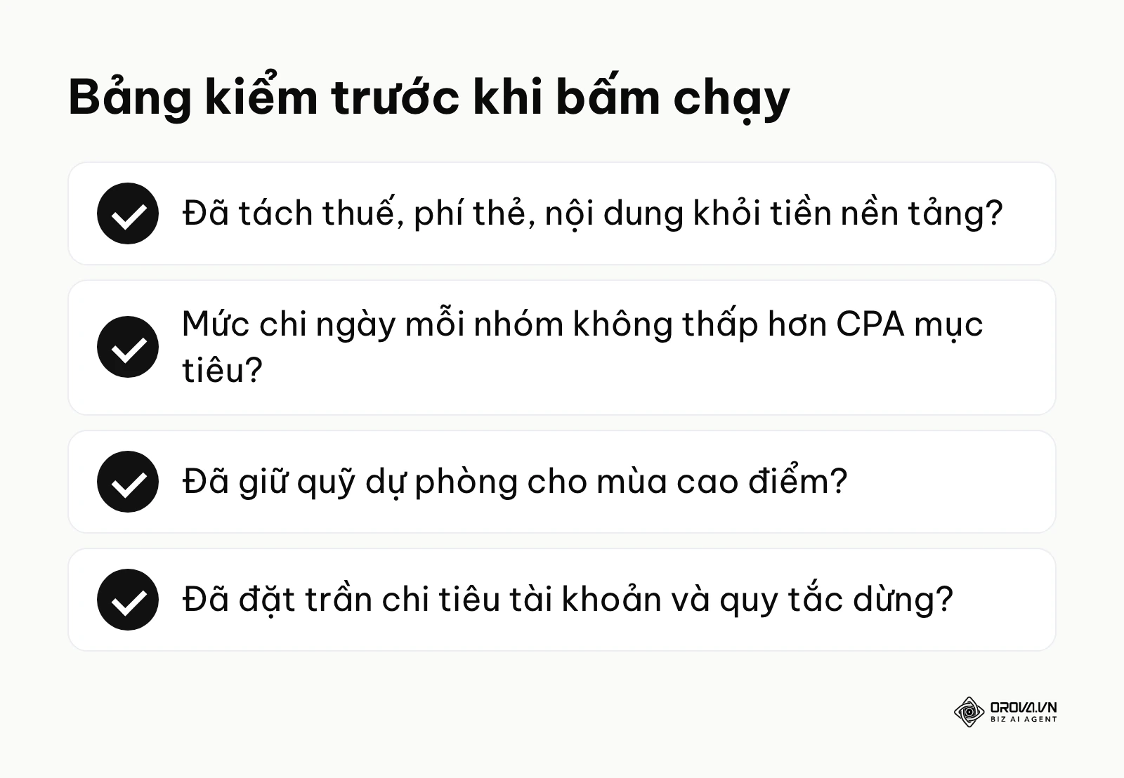 Checklist các điểm cần rà soát lại trước khi chính thức khởi chạy chiến dịch