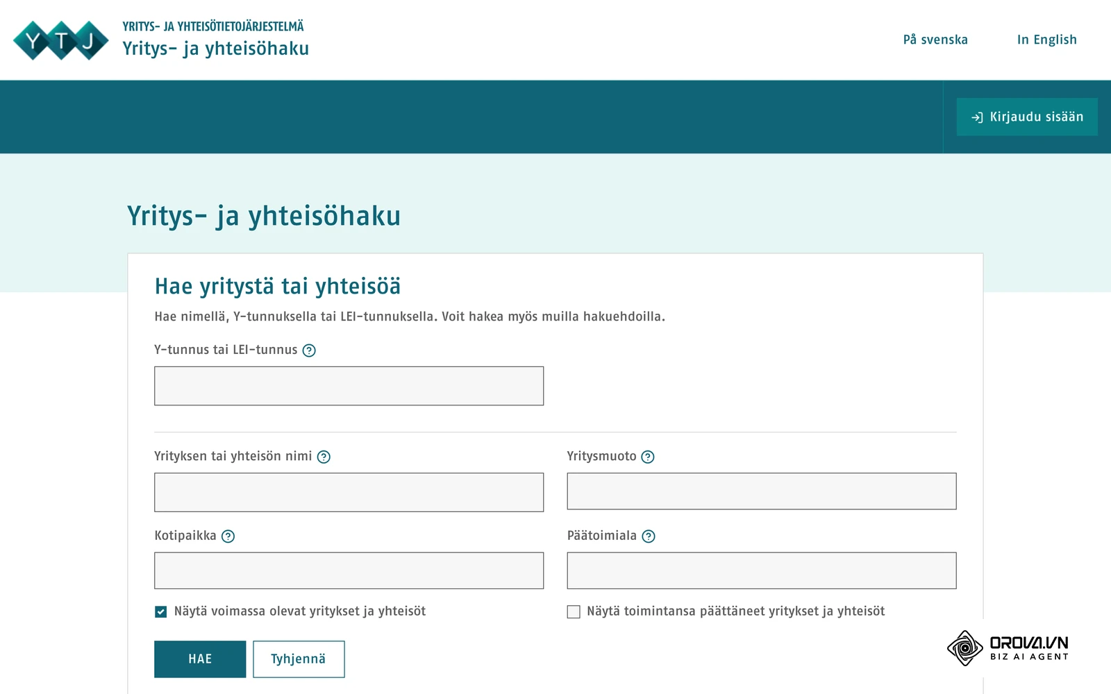 YTJ-tietopalvelun yrityshaku: virallinen julkinen lähde suomalaisten yritysten perustietojen, kuten Y-tunnuksen, toimialan ja kotikunnan, tarkistamiseen.