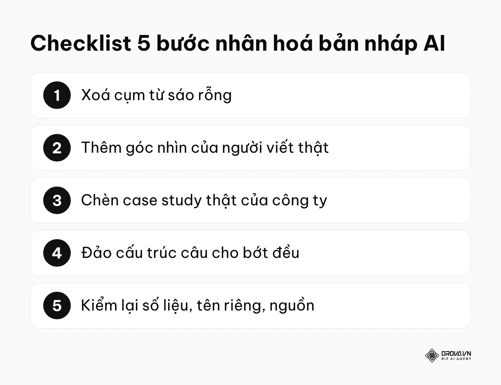 Checklist 5 bước nhân hoá bản nháp do ChatGPT viết trước khi đăng.