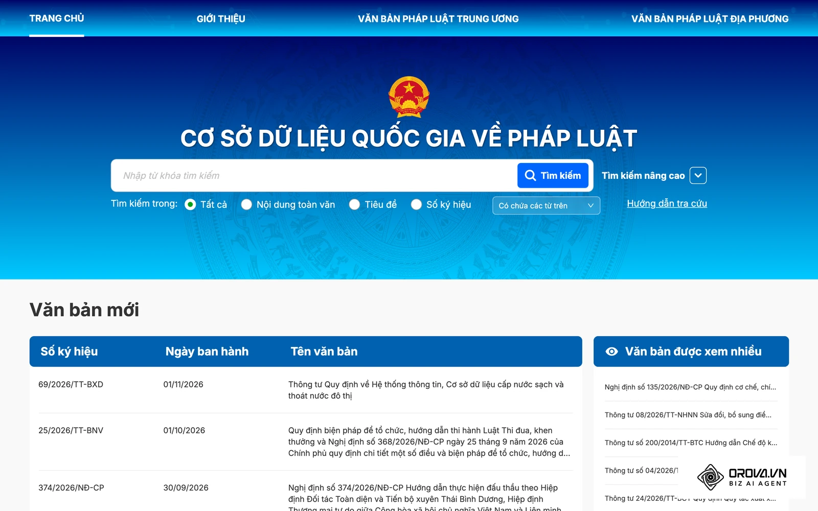 Cơ sở dữ liệu quốc gia về văn bản pháp luật, nơi tra cứu Bộ luật Lao động 2019 và các văn bản hướng dẫn.