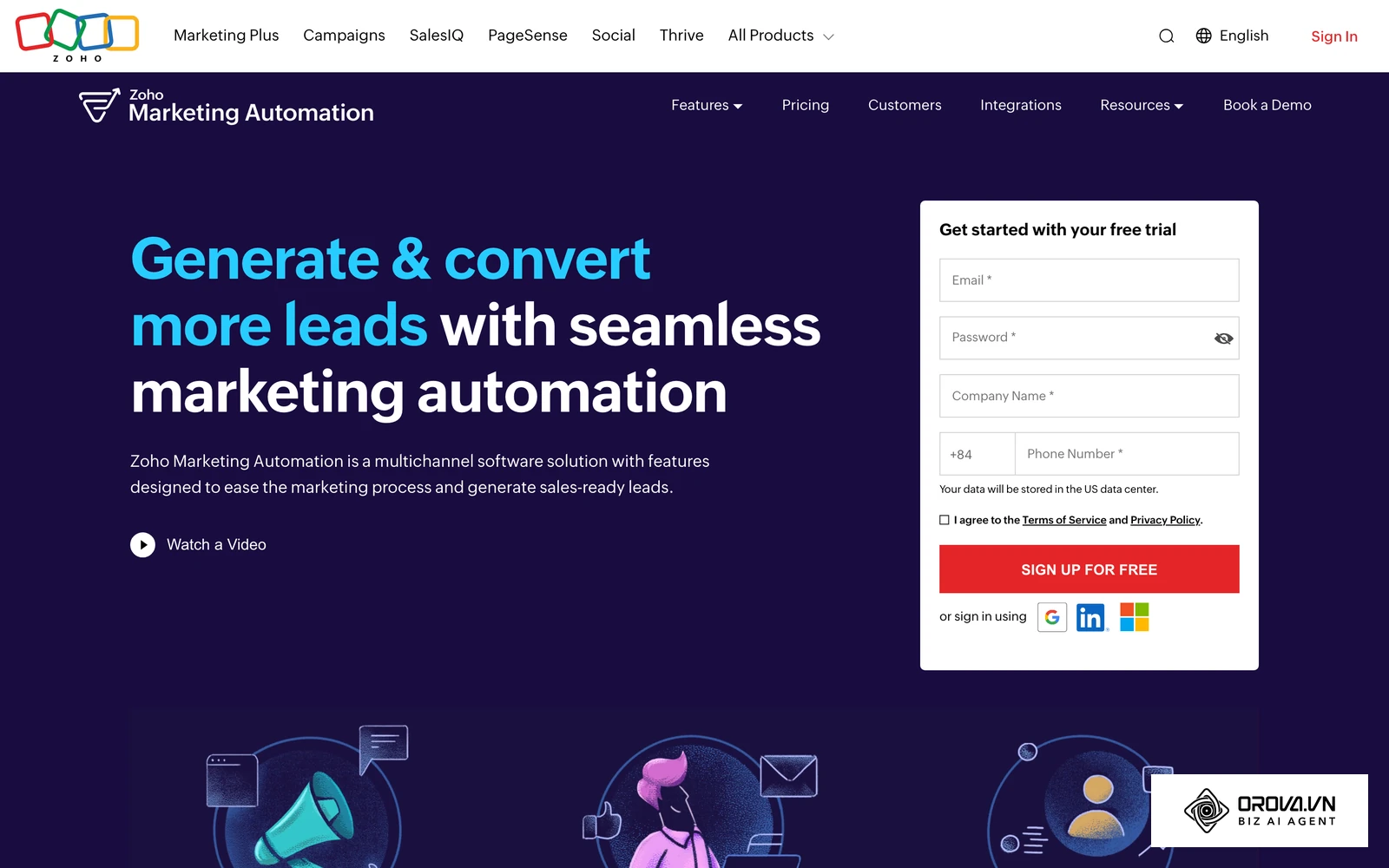 หน้าแนะนำเครื่องมือ Marketing Automation ของ Zoho