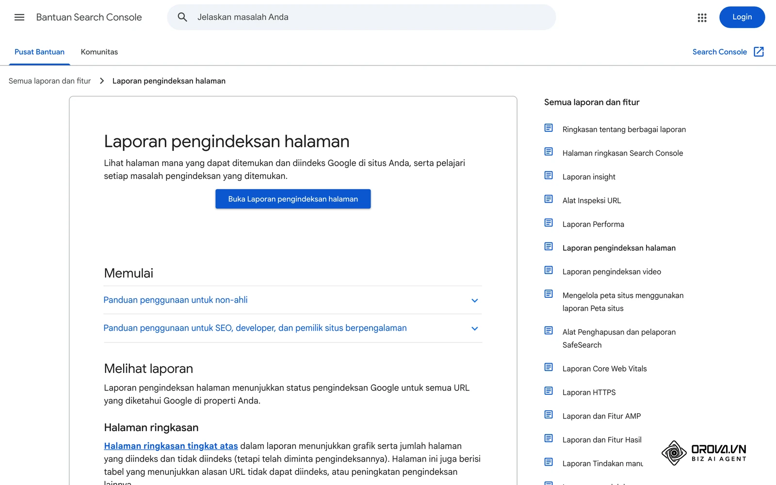 Halaman bantuan rasmi Google tentang laporan Page Indexing (Laporan pengindeksan halaman) dan maksud setiap status halaman tidak diindeks.