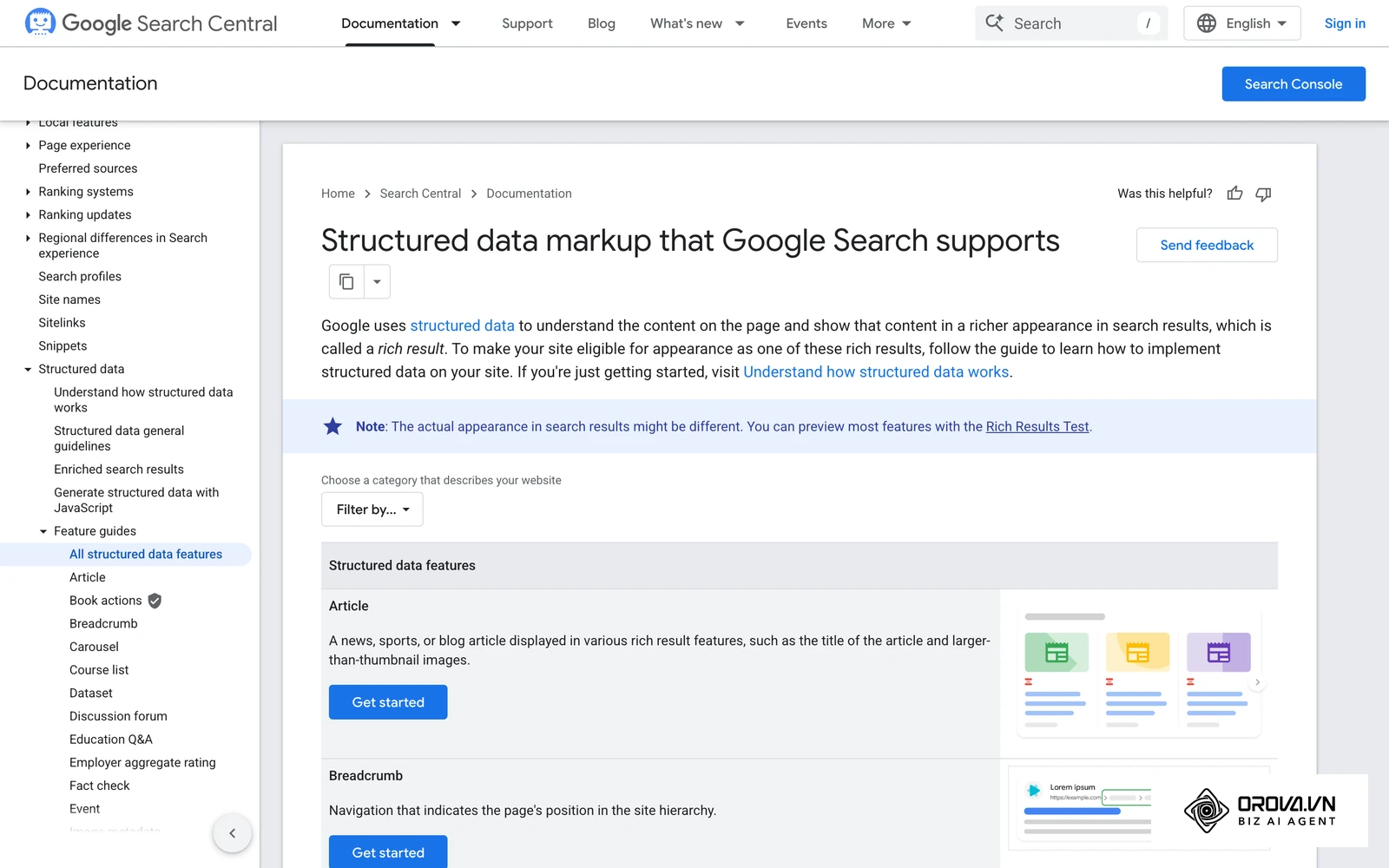 Search Gallery ຂອງ Google Search Central: ລາຍຊື່ປະເພດ Rich Results ທີ່ Google ຮອງຮັບໃນປັດຈຸບັນ ພ້ອມຮູບຕົວຢ່າງແຕ່ລະປະເພດ.
