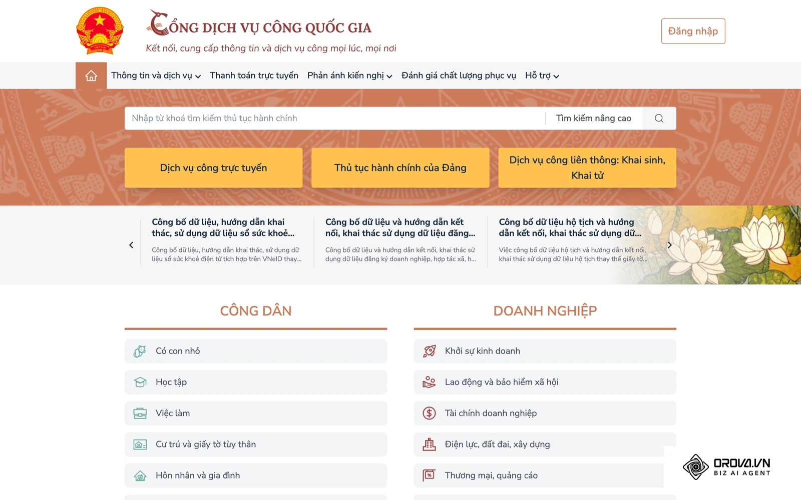 Cổng Dịch vụ công quốc gia, nơi doanh nghiệp làm nhiều thủ tục hành chính trực tuyến.