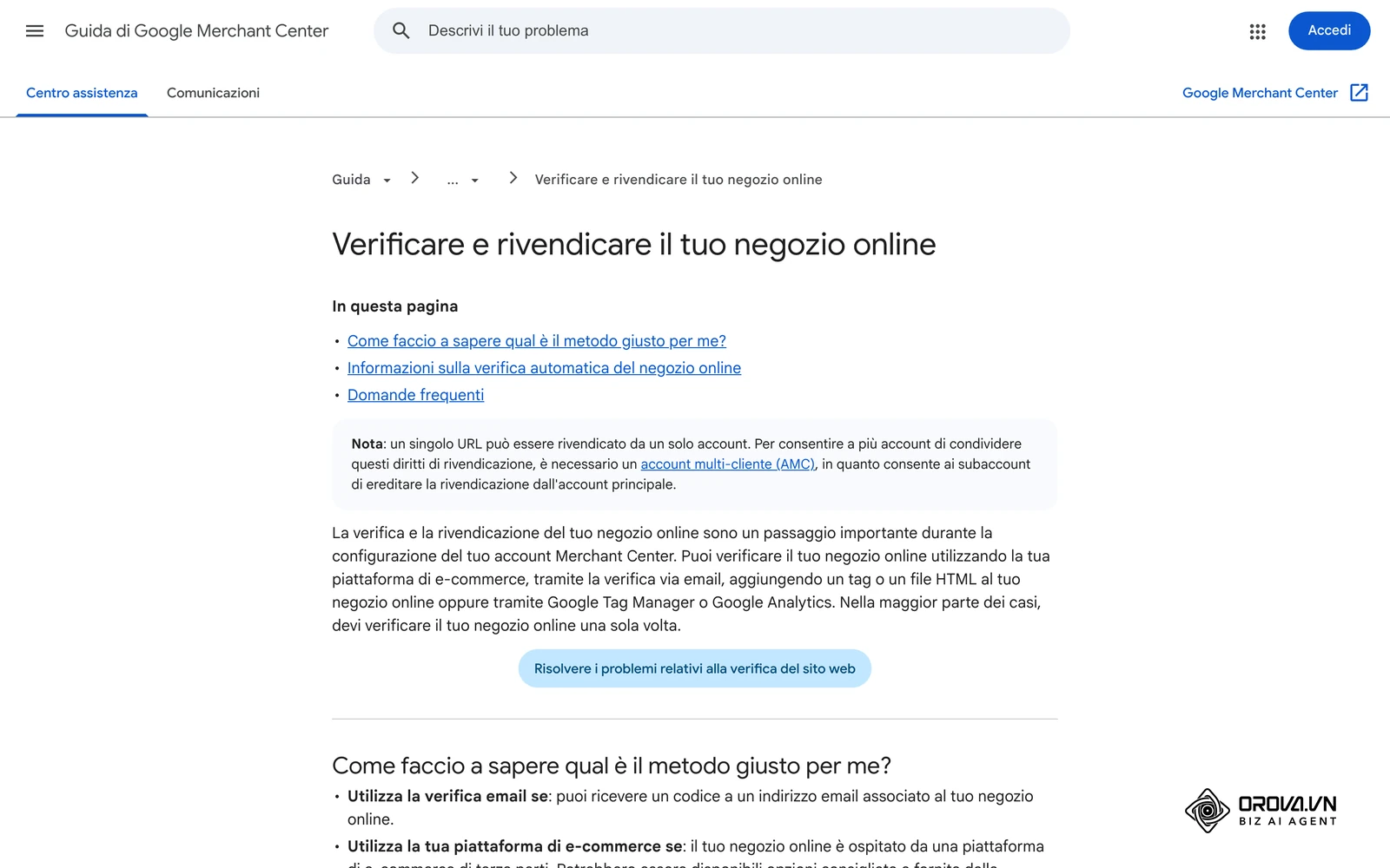 Guida di Merchant Center: verificare e rivendicare il negozio online, con i metodi di verifica disponibili.