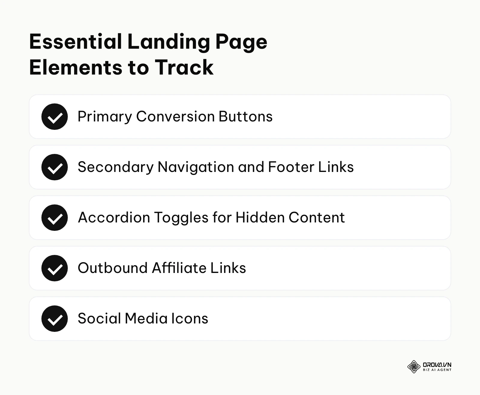 A checklist of essential elements to track on a landing page