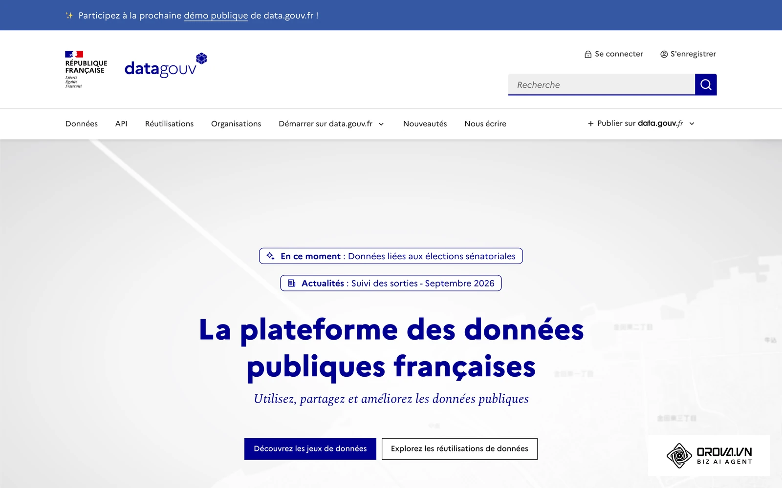 Plateforme publique data.gouv.fr hébergeant les jeux de données ouverts pour alimenter des architectures programmatiques.