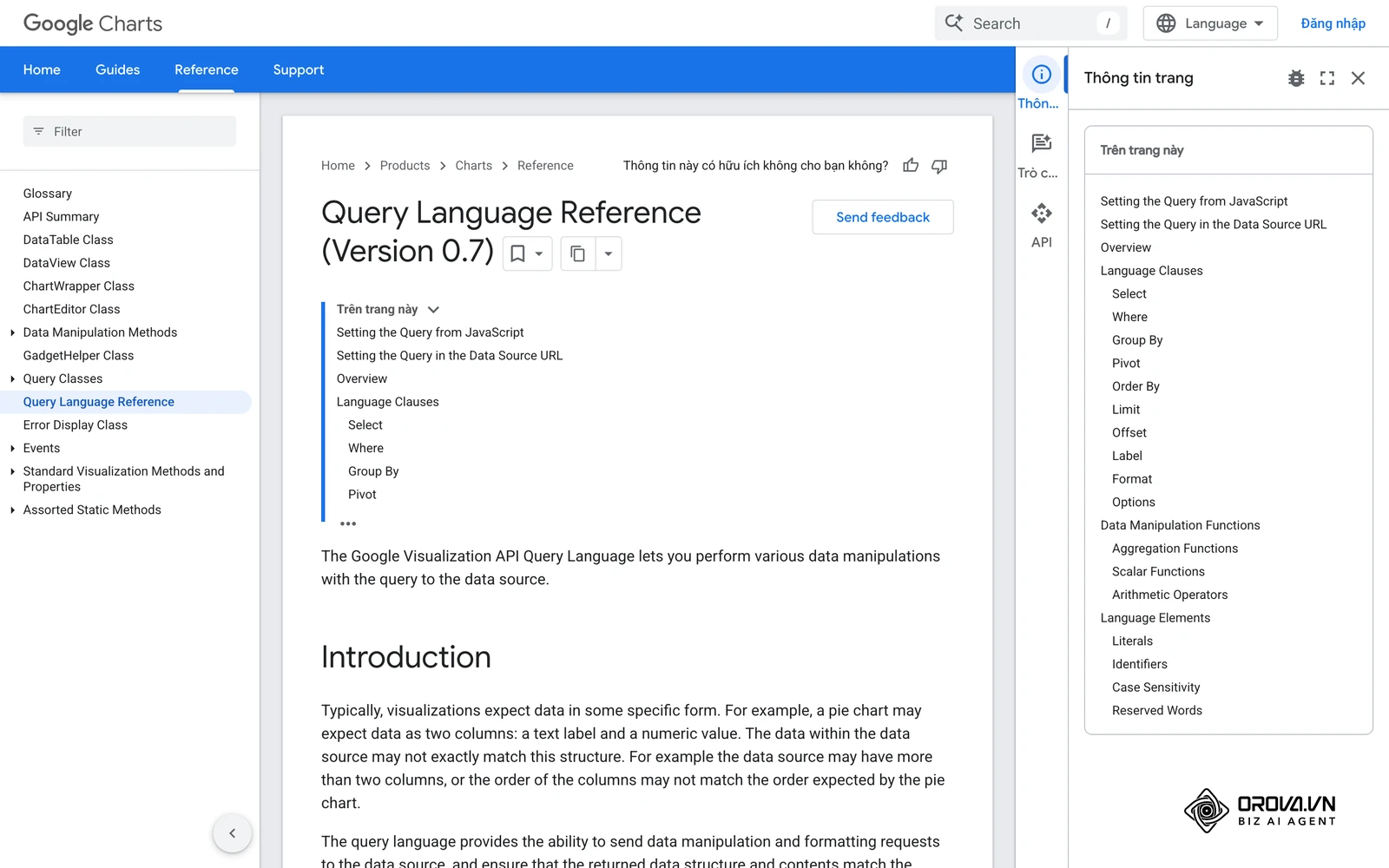 Tài liệu ngôn ngữ truy vấn Google Visualization API Query Language làm nền tảng cho hàm Query.